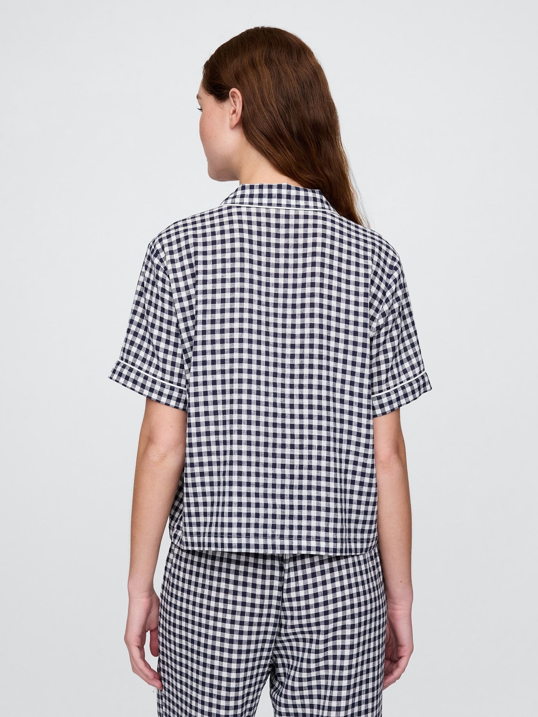 Blue Gingham Linen-Blend Short Sleeve Pyjama Shirt - Image 2 of 4