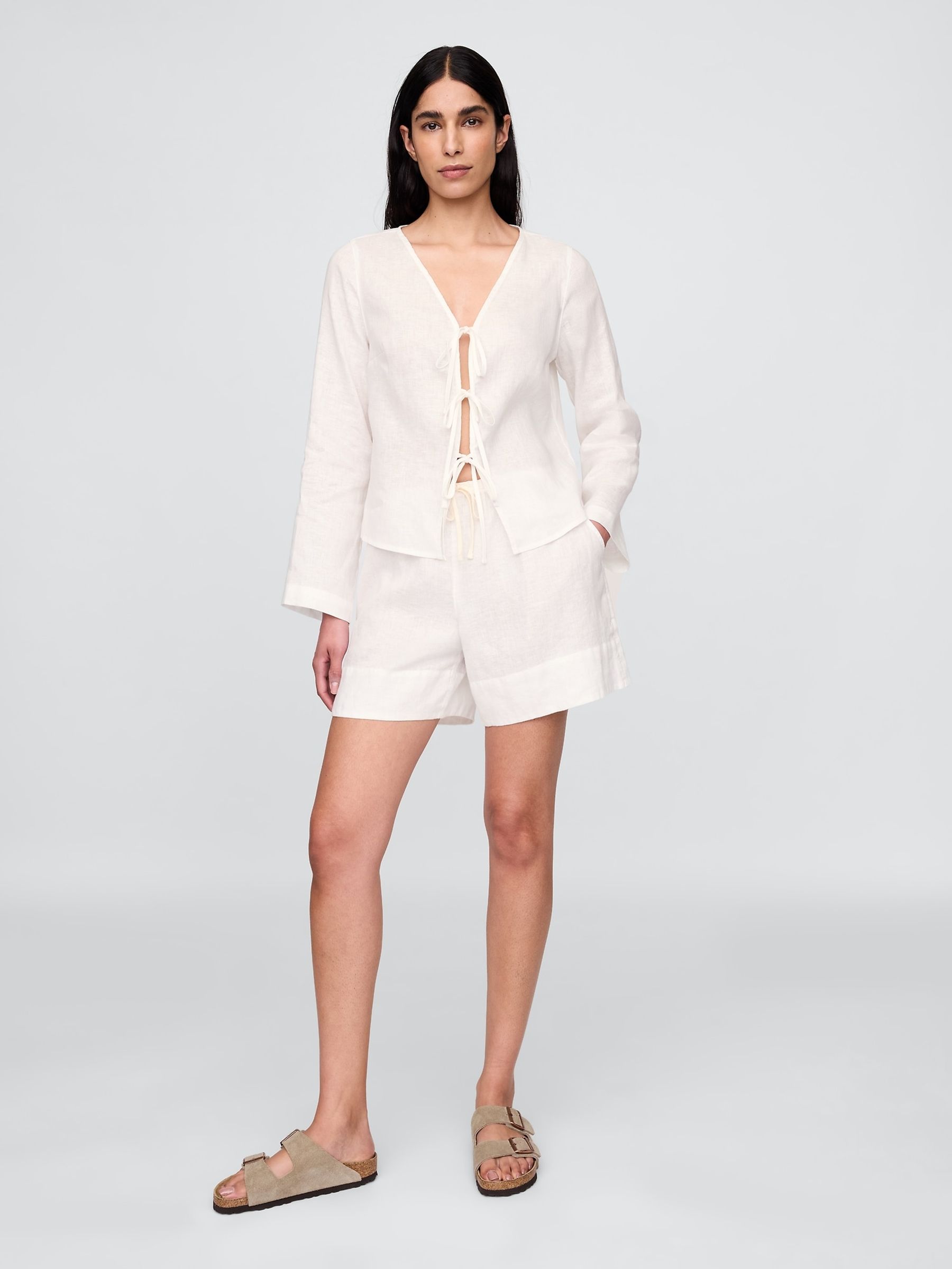 White 100% Linen Easy Shorts - Image 1 of 5