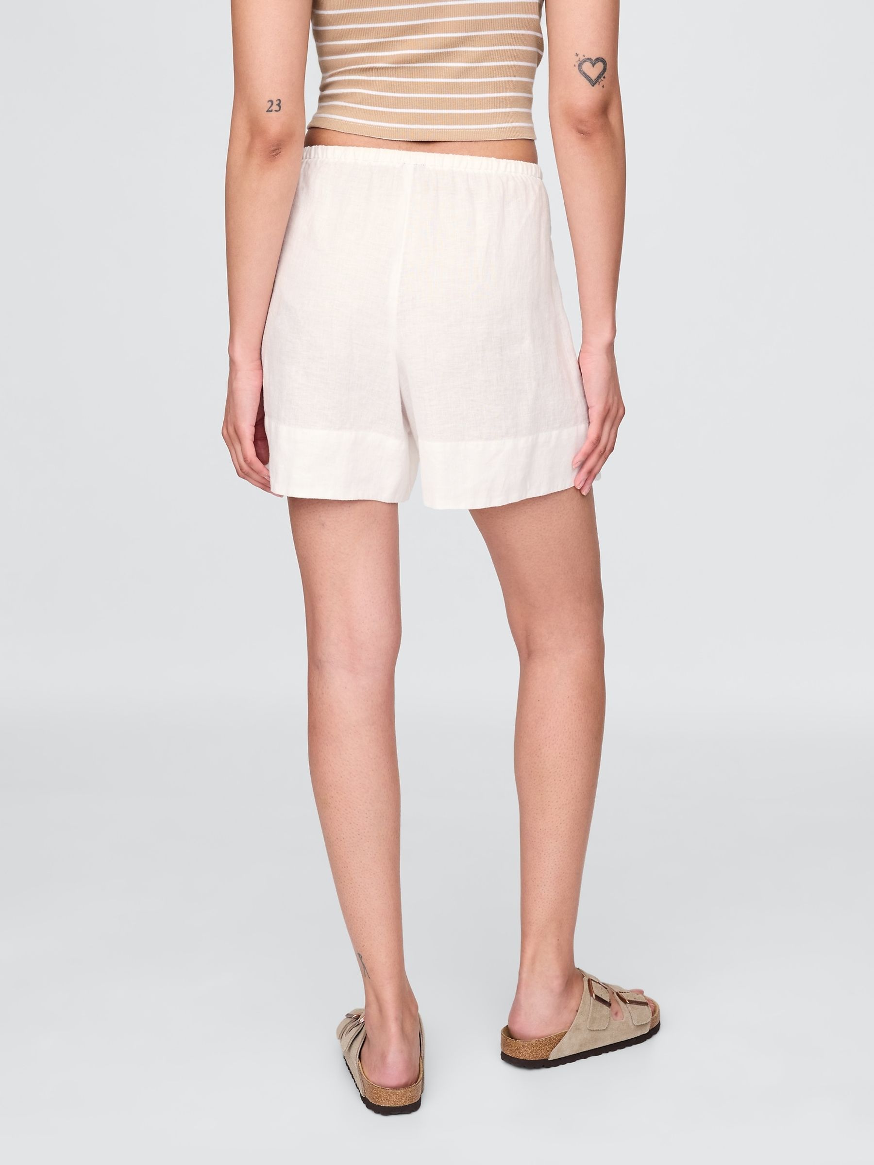White 100% Linen Easy Shorts - Image 2 of 5