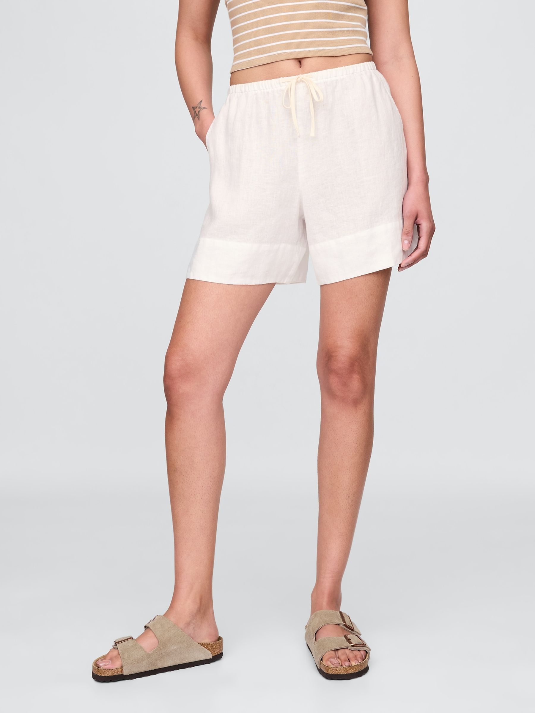 White 100% Linen Easy Shorts - Image 3 of 5