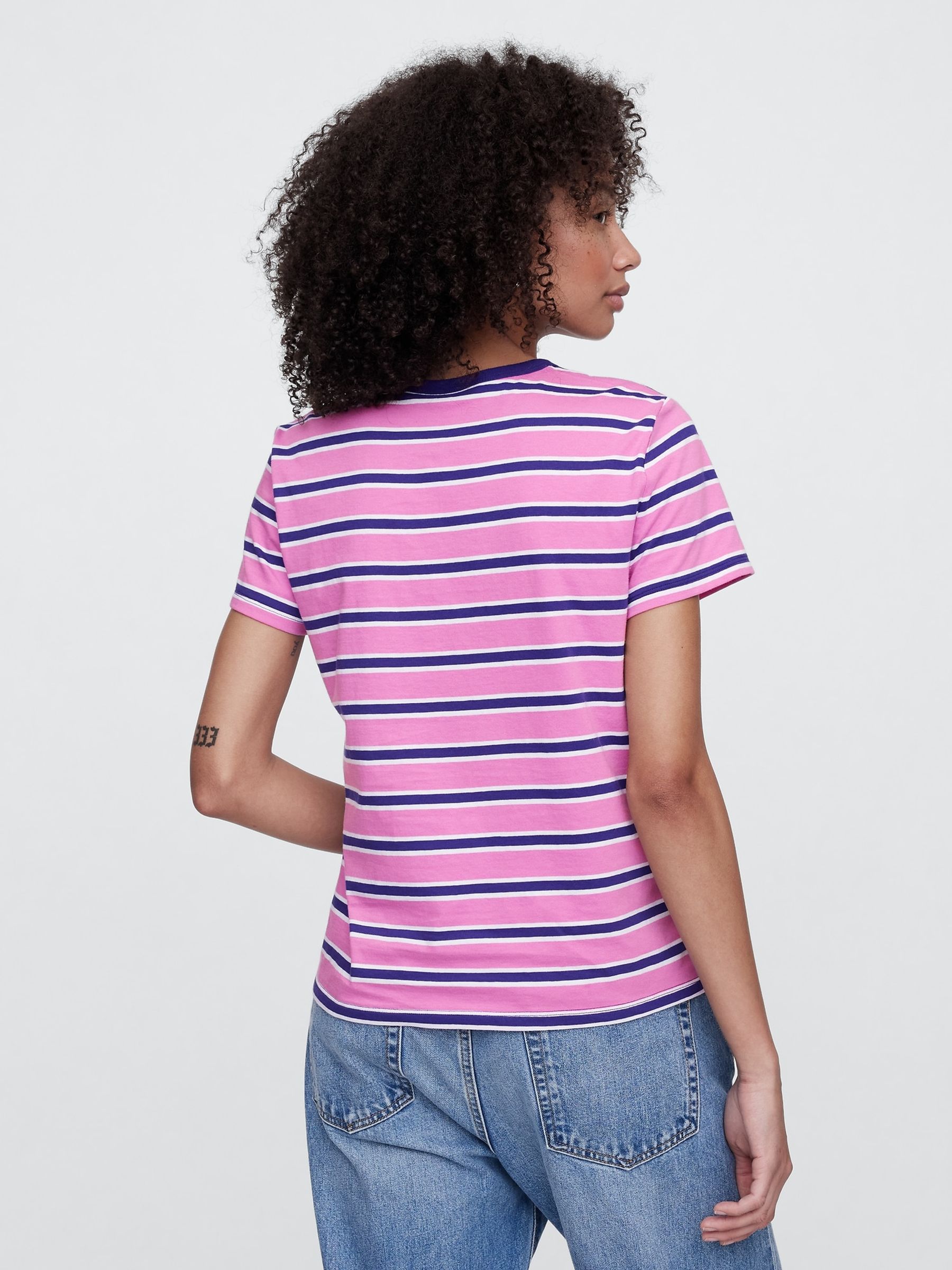 Pink Stripe Favourite Crew Neck Short Sleeve T-Shirt - Image 2 of 5