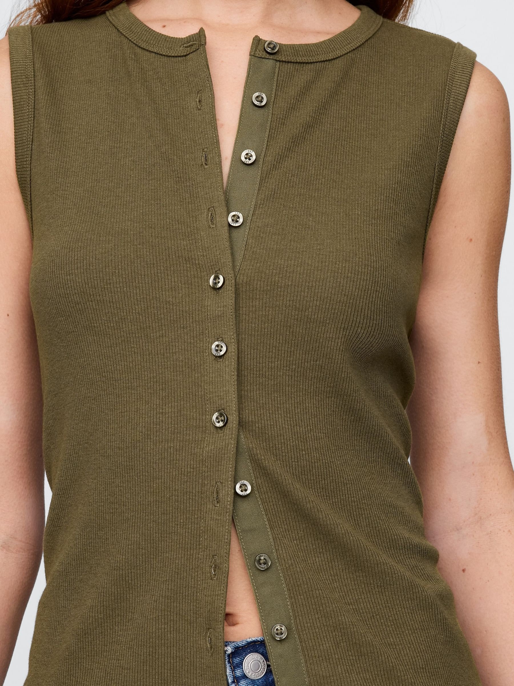 Green Modern Rib Cardigan Vest - Image 4 of 5