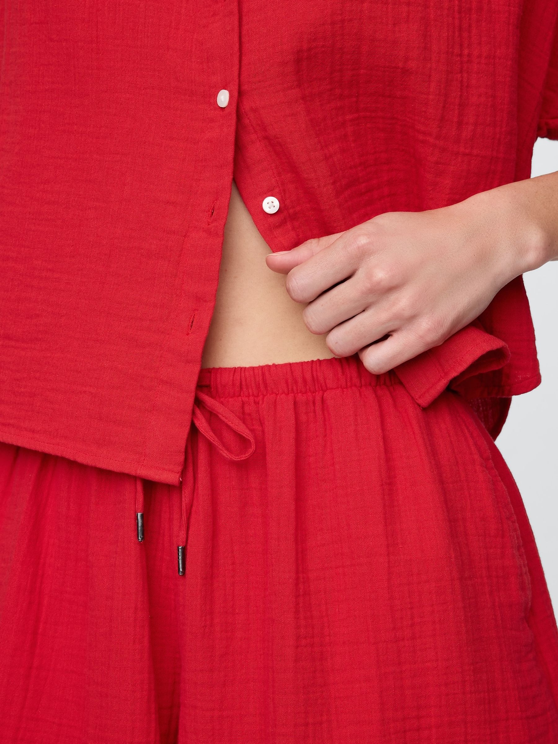 Red 100% Cotton Crinkle Gauze Easy Shorts - Image 5 of 5