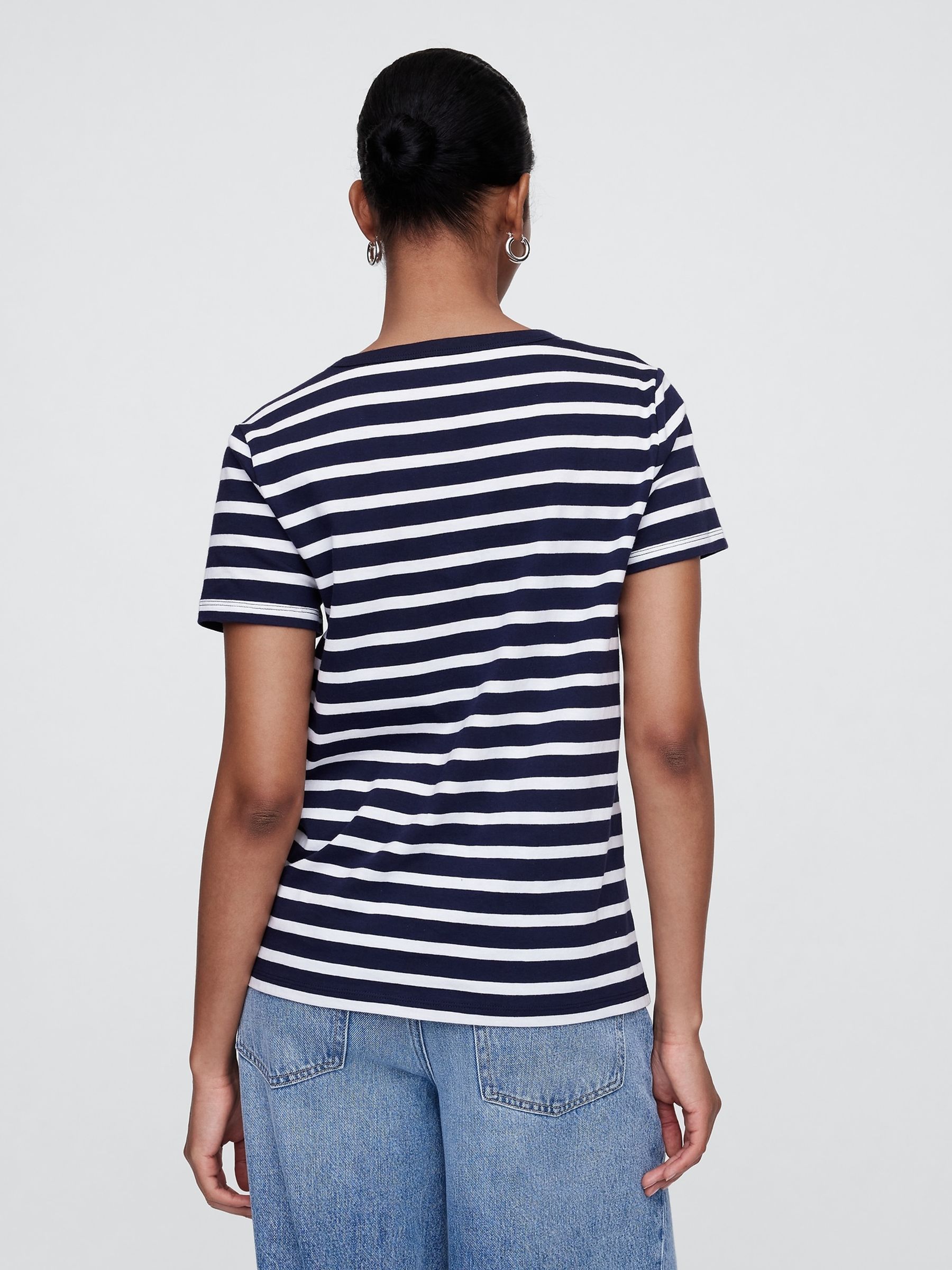 Navy Blue Stripe Favourite V-Neck T-Shirt - Image 2 of 5