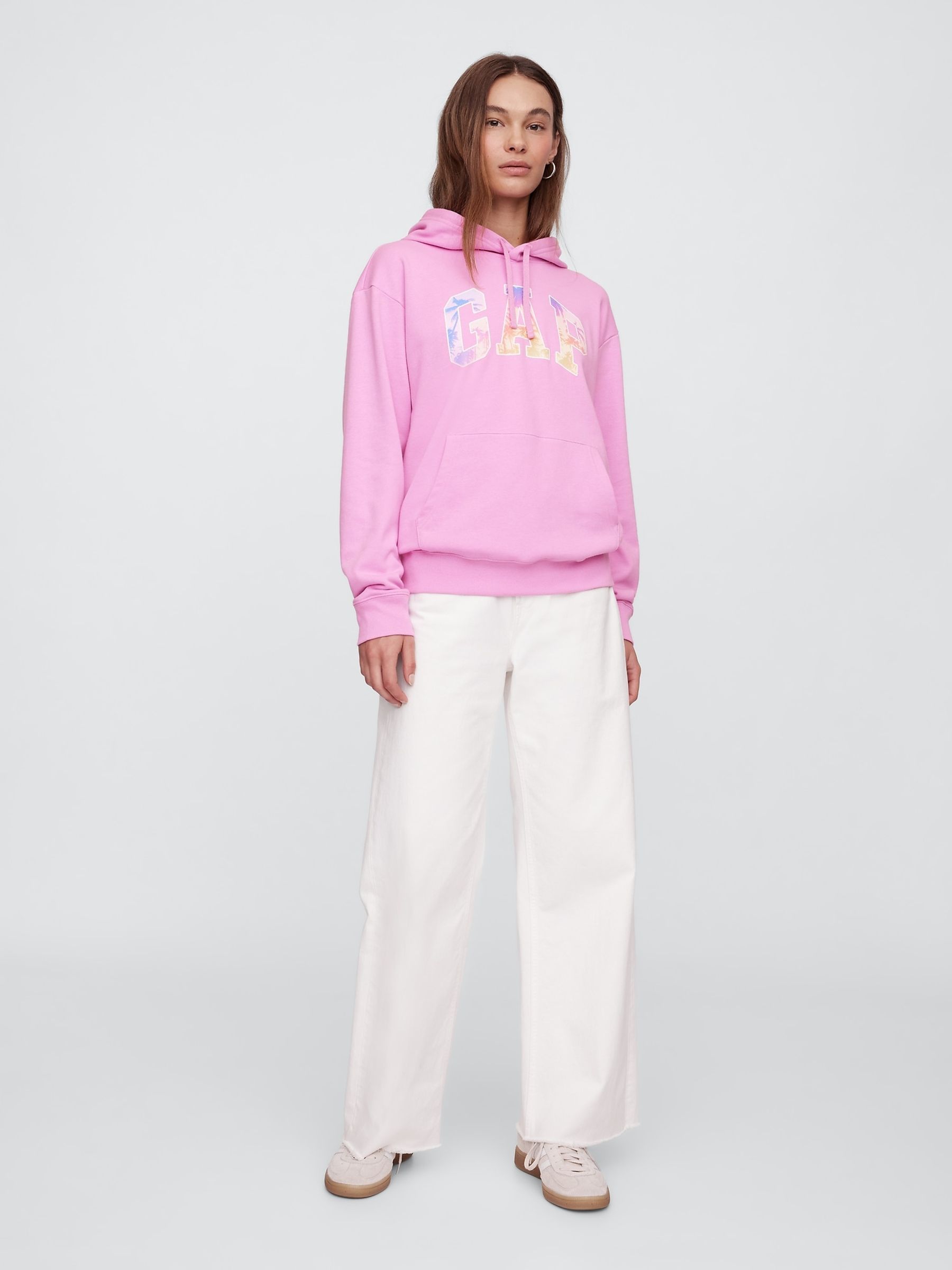 Pink Palm Print Pullover Relaxed Logo Hoodie - Image 3 of 5