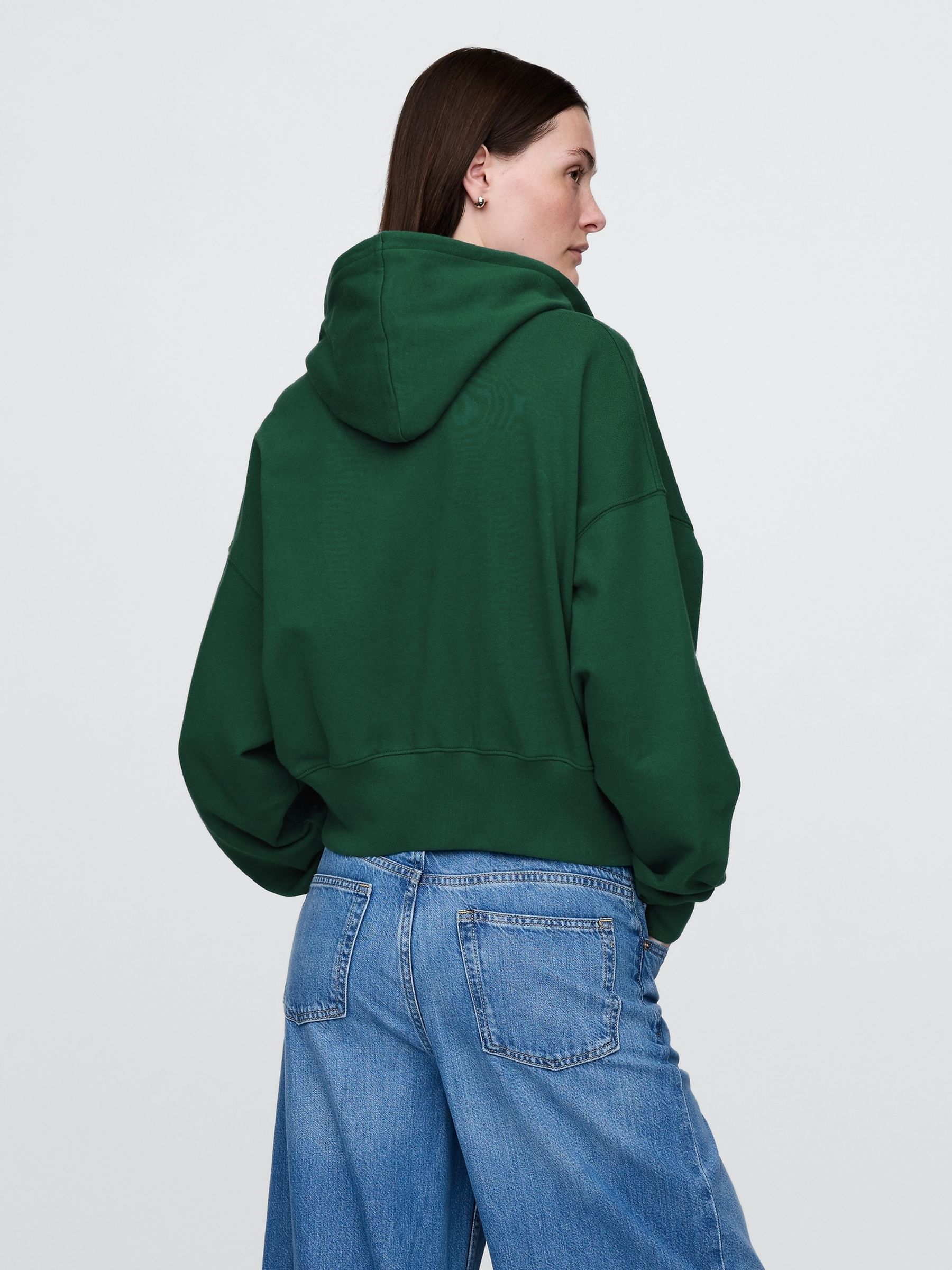Green Heavyweight French Terry Oversized Zip Wedge Hoodie - Image 3 of 5