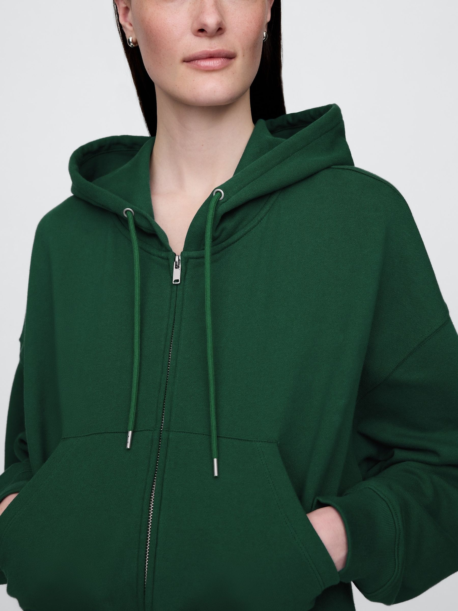 Green Heavyweight French Terry Oversized Zip Wedge Hoodie - Image 4 of 5