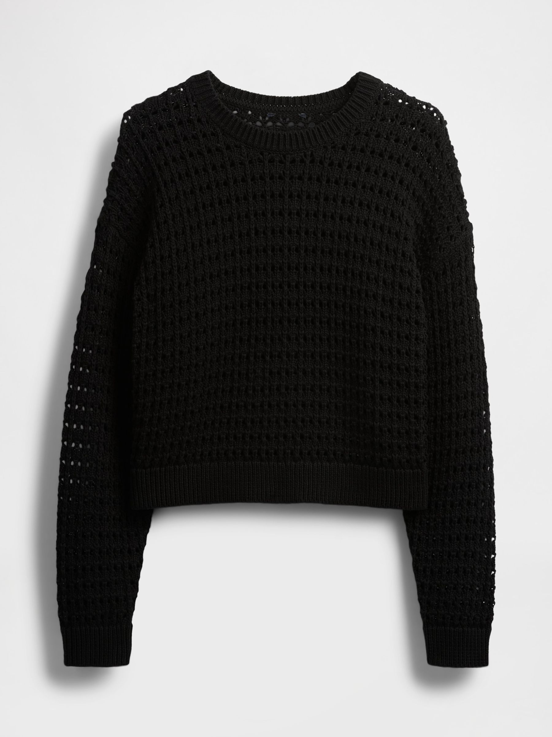 Black 100% Cotton Oversized Crochet Crew Neck Jumper - Image 5 of 5