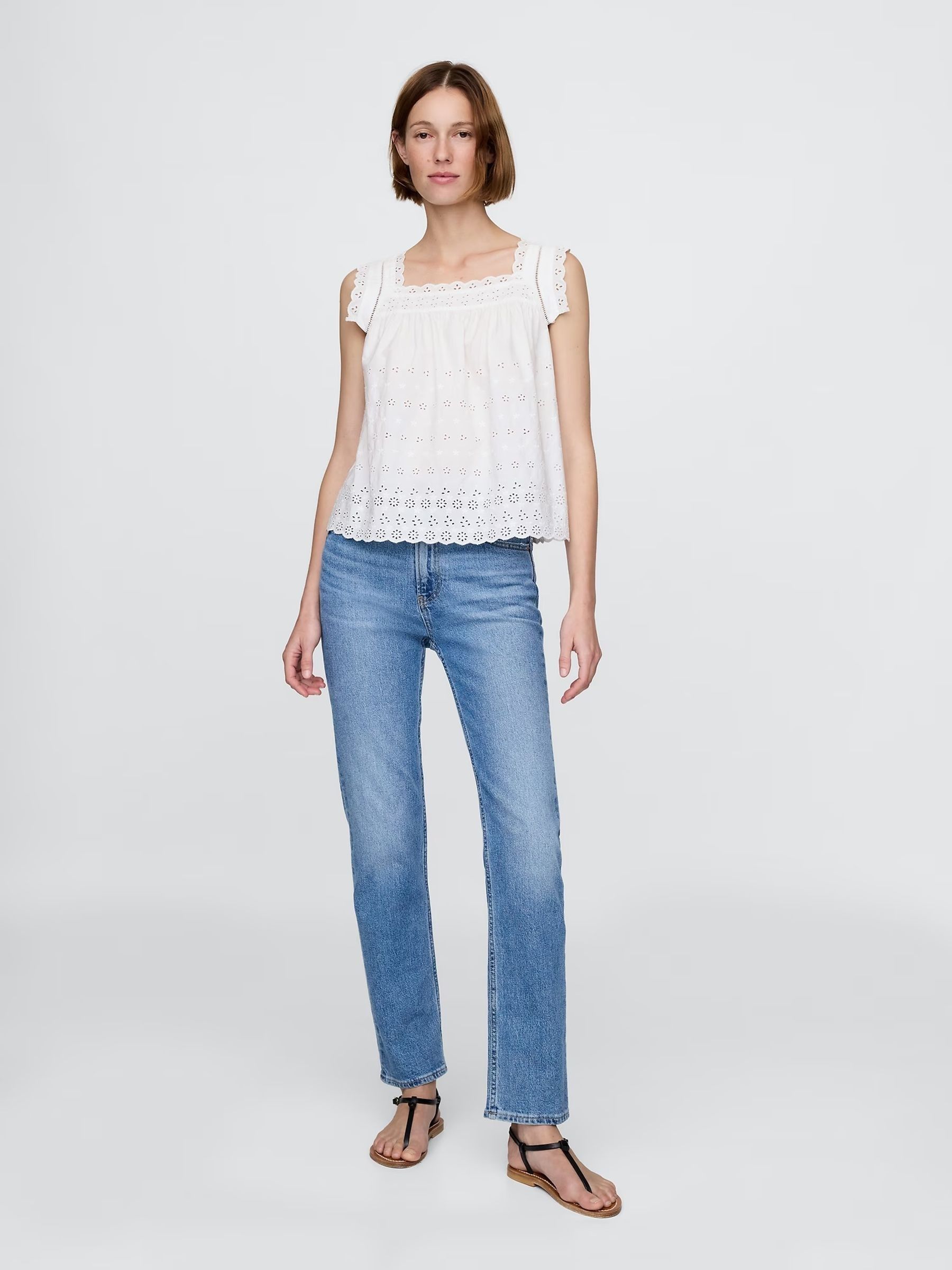 White DÔEN Eyelet Sleeveless Top - Image 3 of 6