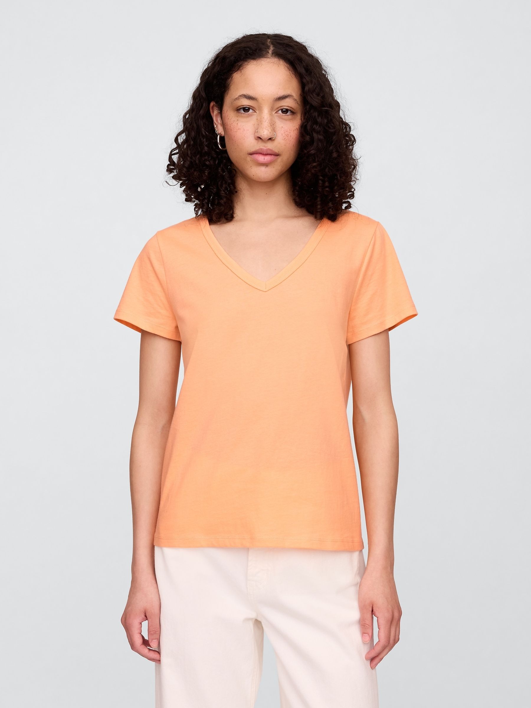 Orange V-Neck Favourite Cotton Short Sleeve T-Shirt - Image 1 of 5