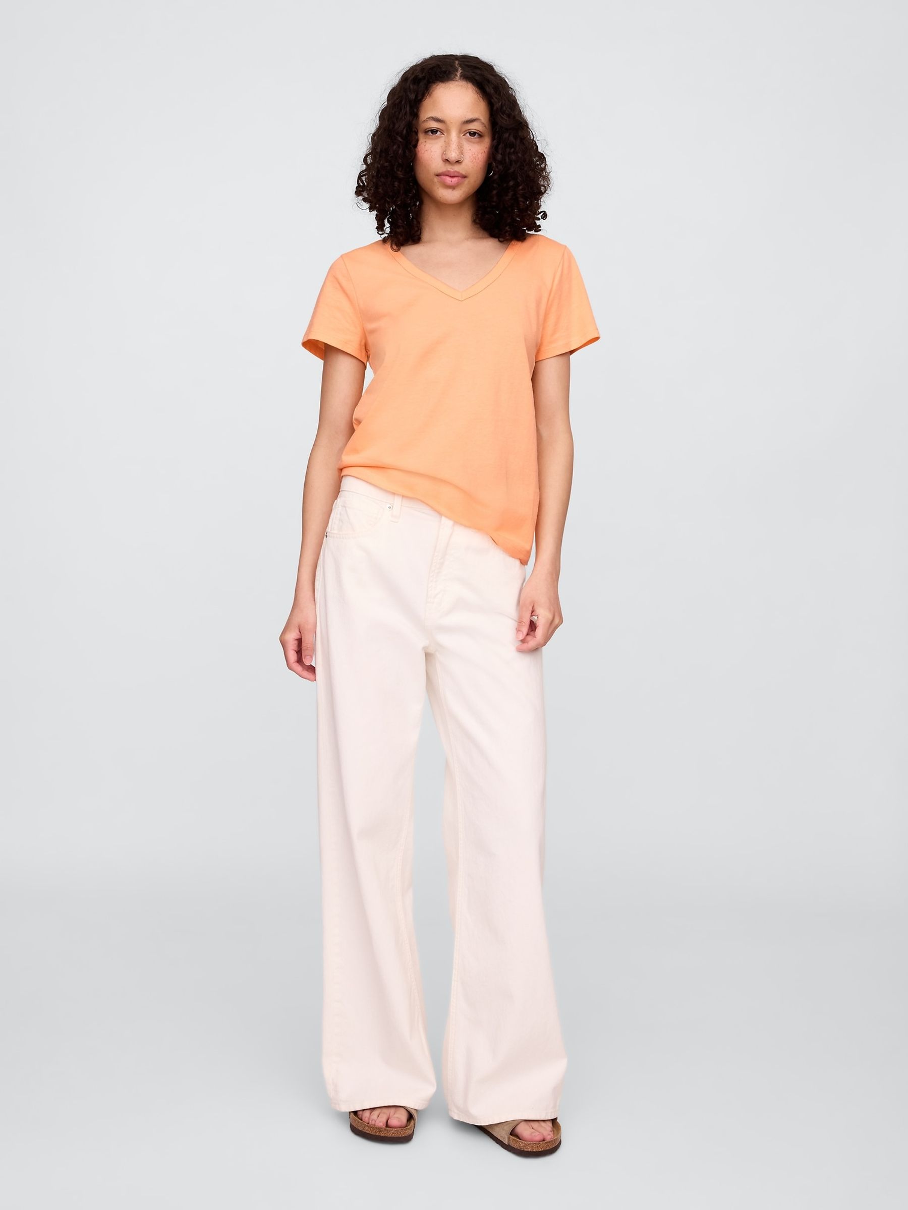 Orange V-Neck Favourite Cotton Short Sleeve T-Shirt - Image 3 of 5