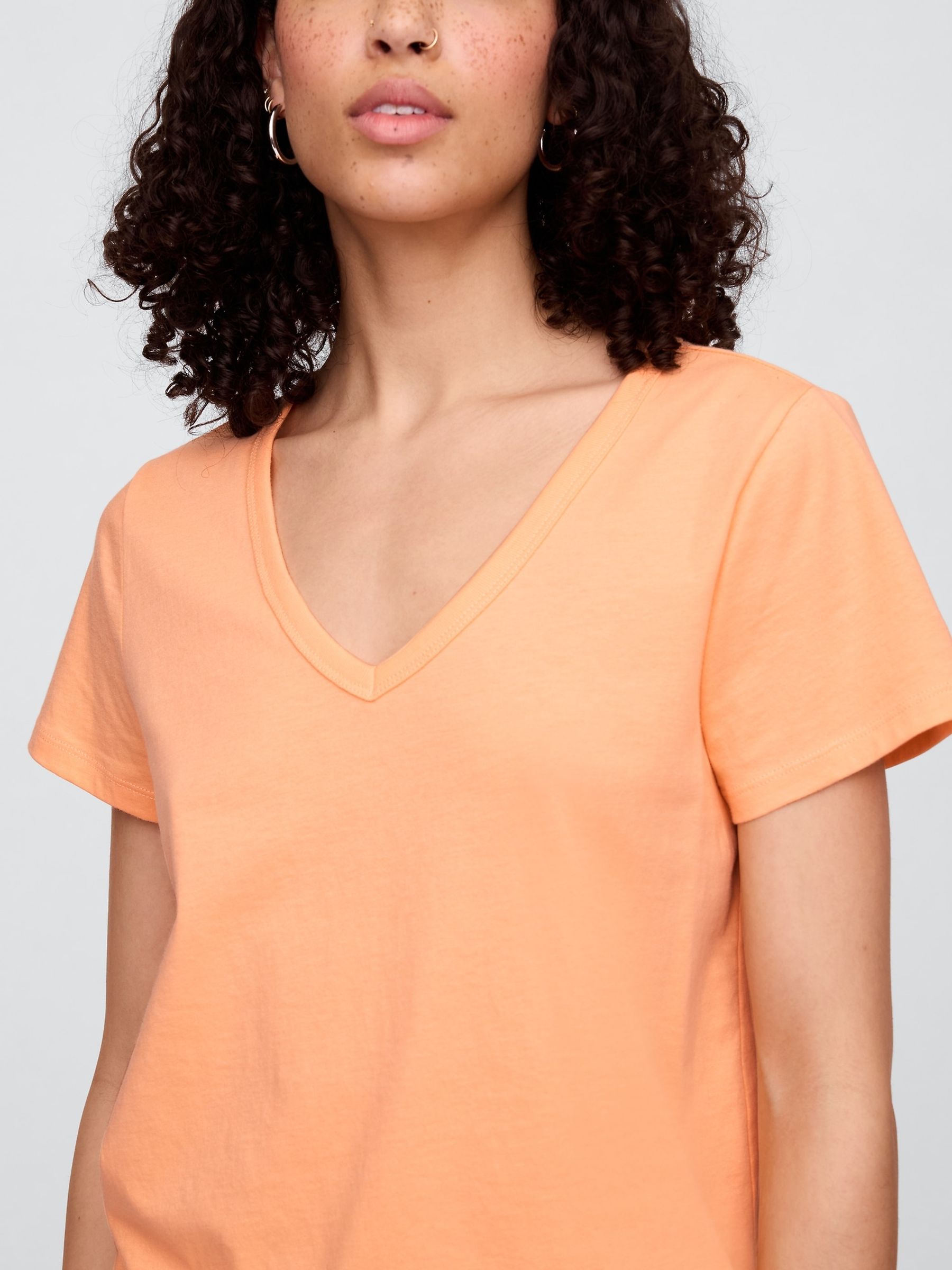 Orange V-Neck Favourite Cotton Short Sleeve T-Shirt - Image 4 of 5