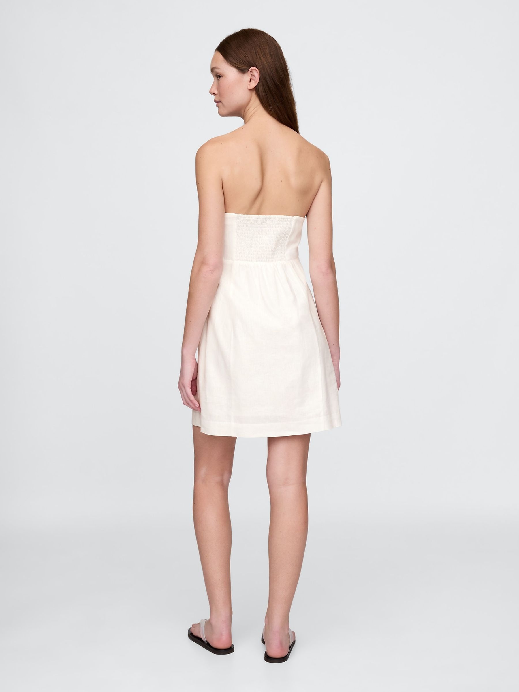 White Linen-Blend A-Line Mini Dress - Image 2 of 5