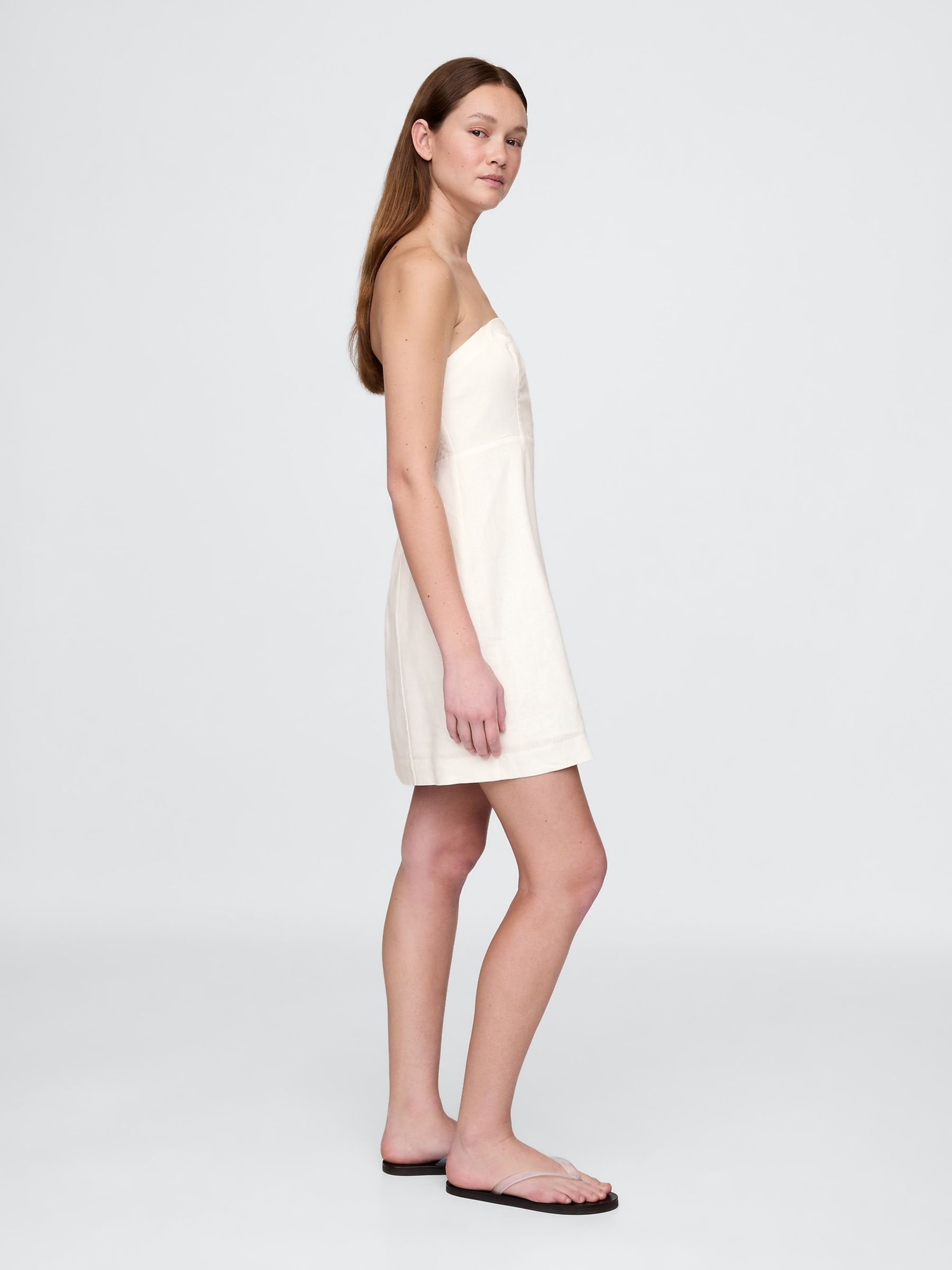 White Linen-Blend A-Line Mini Dress - Image 3 of 5