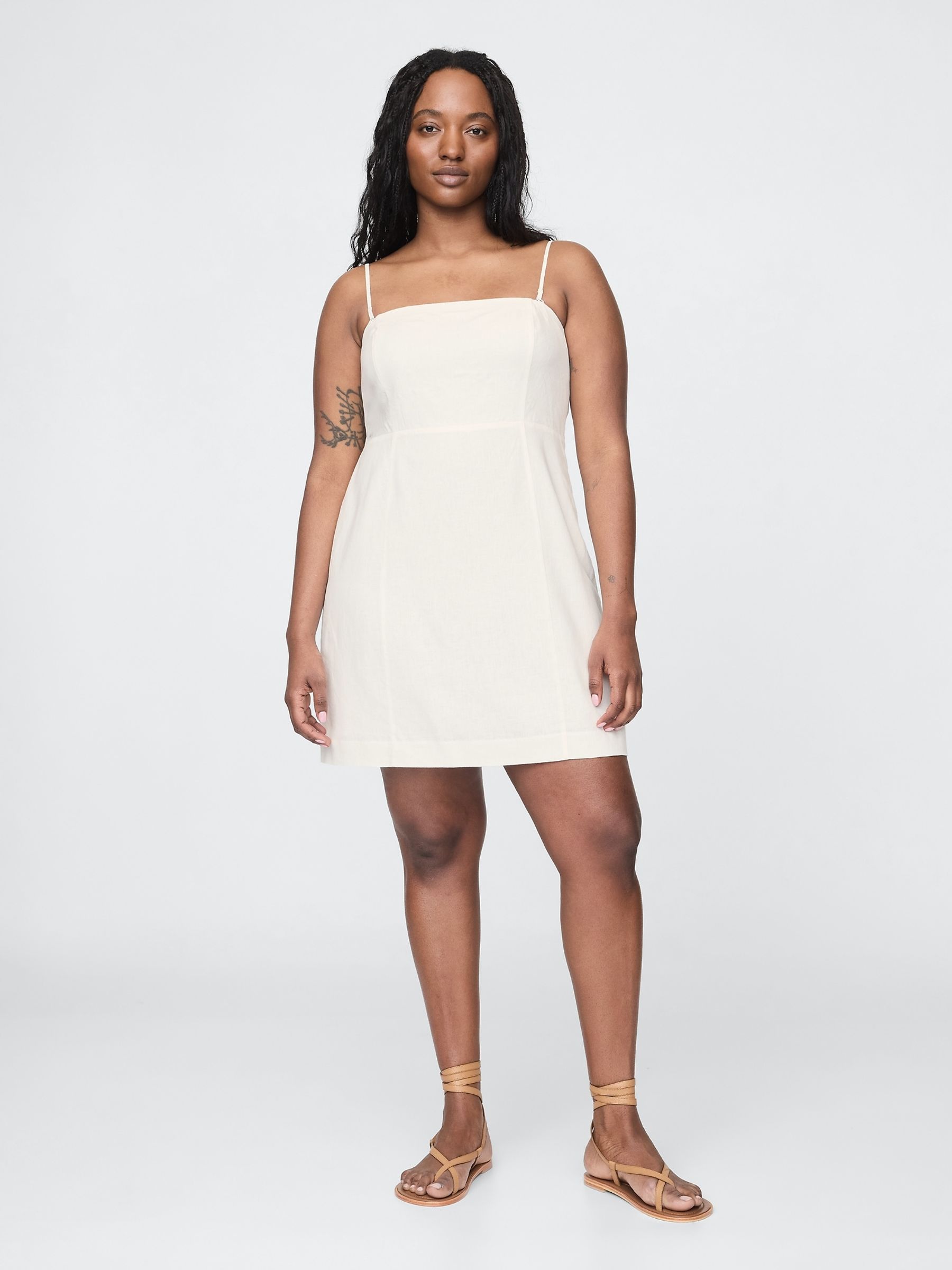 White Linen-Blend A-Line Mini Dress - Image 4 of 5