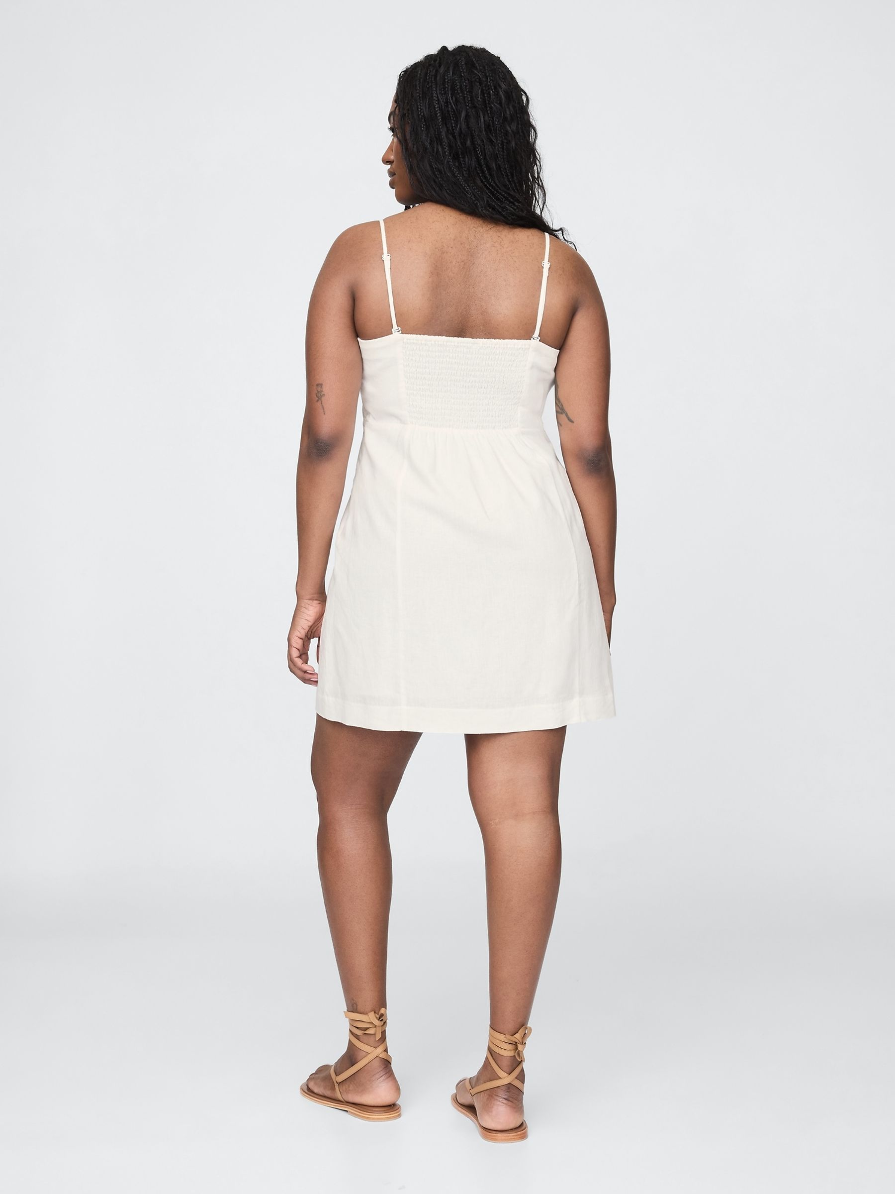 White Linen-Blend A-Line Mini Dress - Image 5 of 5