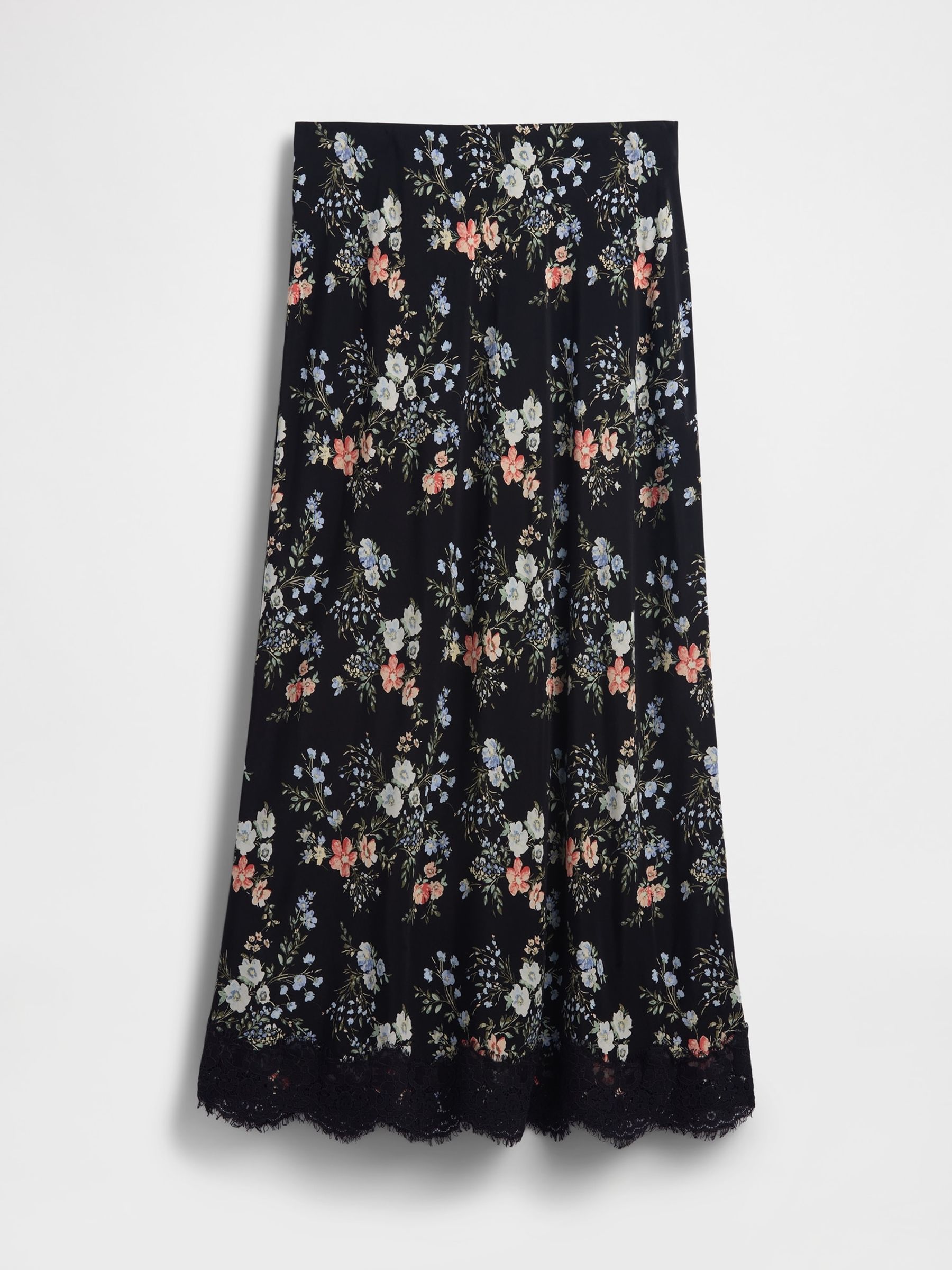 Black Floral Crepe Lace-Trim Maxi Skirt - Image 4 of 5