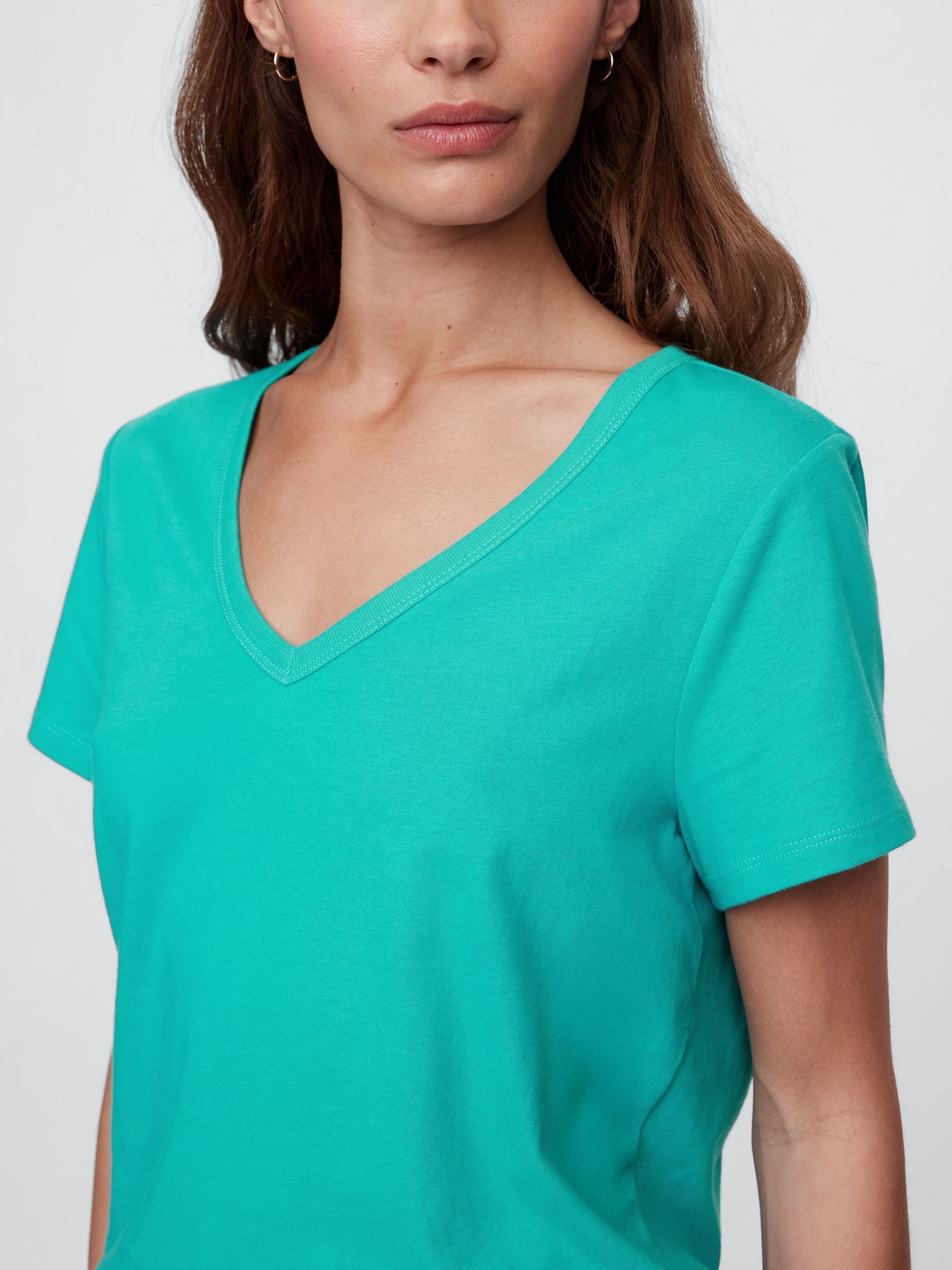 Green V-Neck Favourite Cotton Short Sleeve T-Shirt - Image 4 of 5