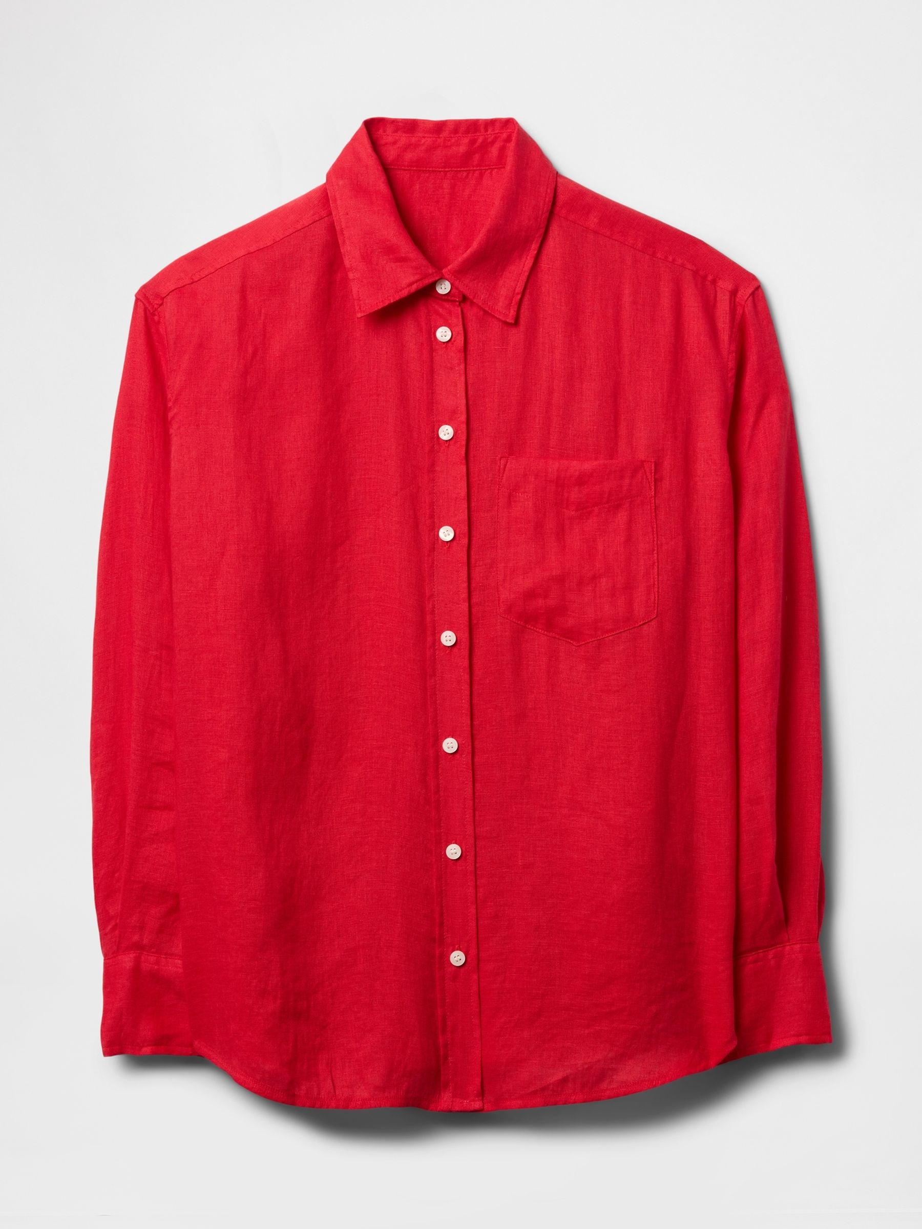 Red 100% Linen Button Down Long Sleeve Oversized Shirt - Image 4 of 4