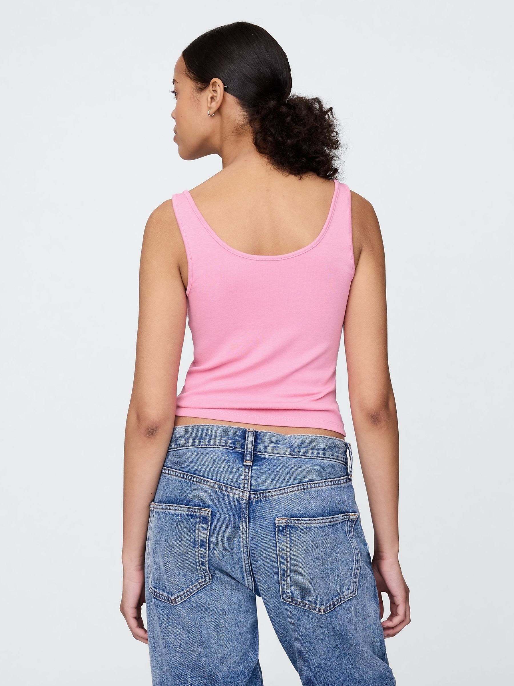 Pink Modern Cotton-Modal Scoop Neck Cropped Vest - Image 2 of 5