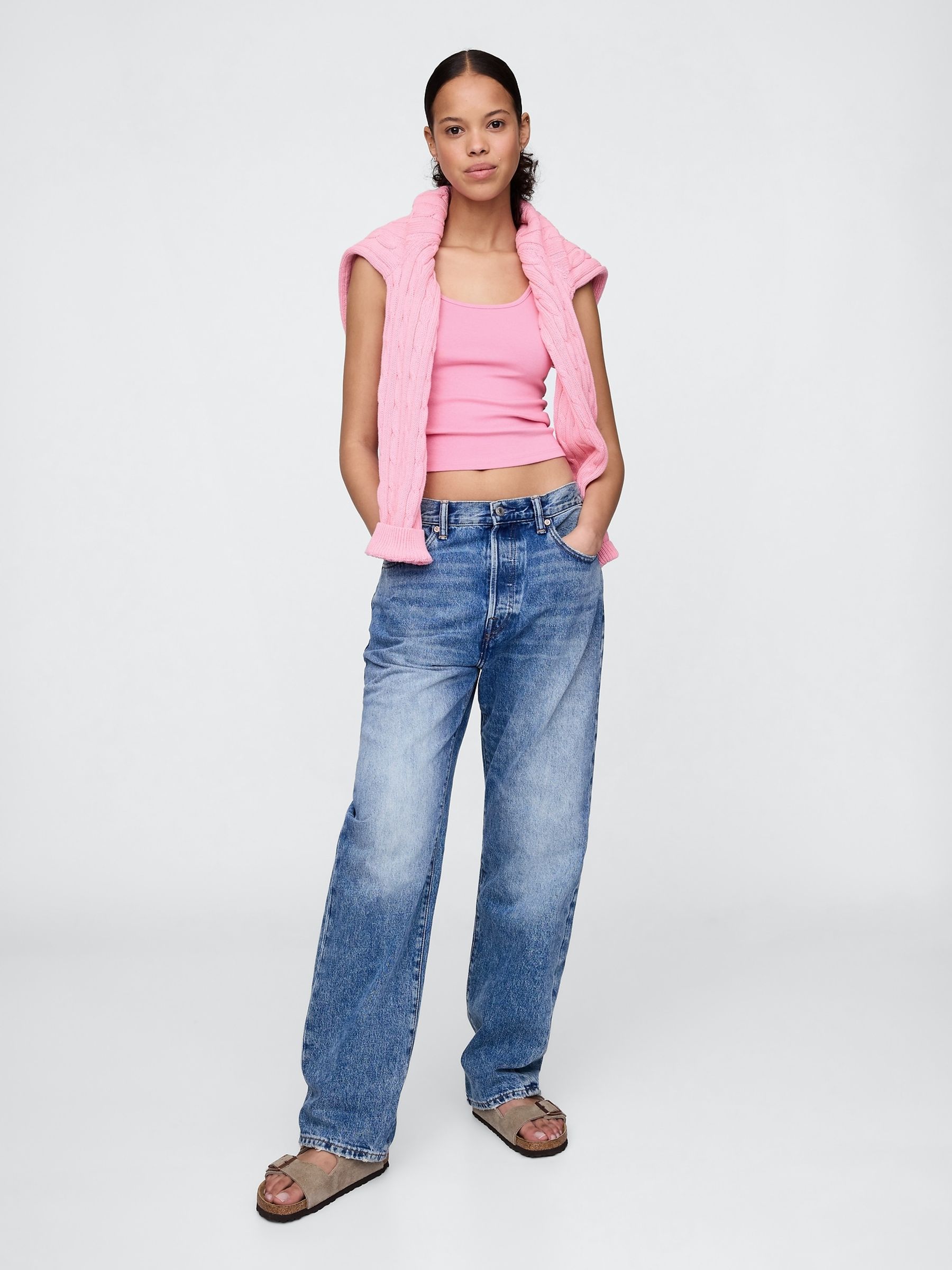 Pink Modern Cotton-Modal Scoop Neck Cropped Vest - Image 3 of 5