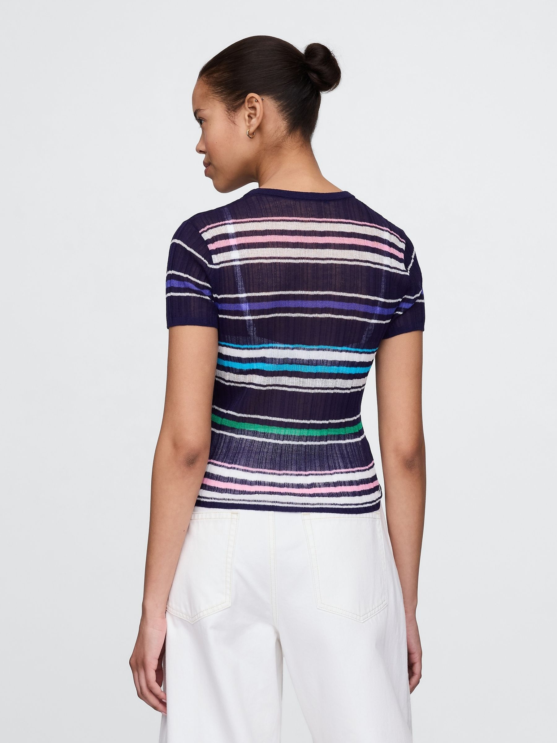 Black Multi Sheer Rib T-Shirt - Image 2 of 5