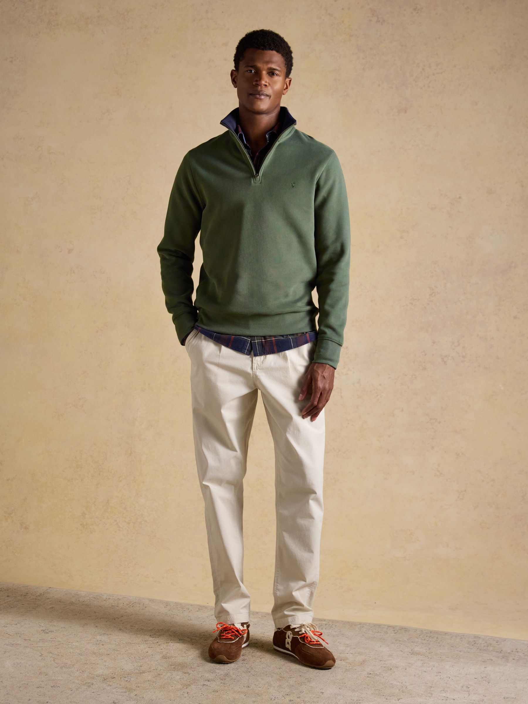 Alistair Khaki Green French Ribbed Knit Quarter Zip Sweatshirt - Image 4 of 8