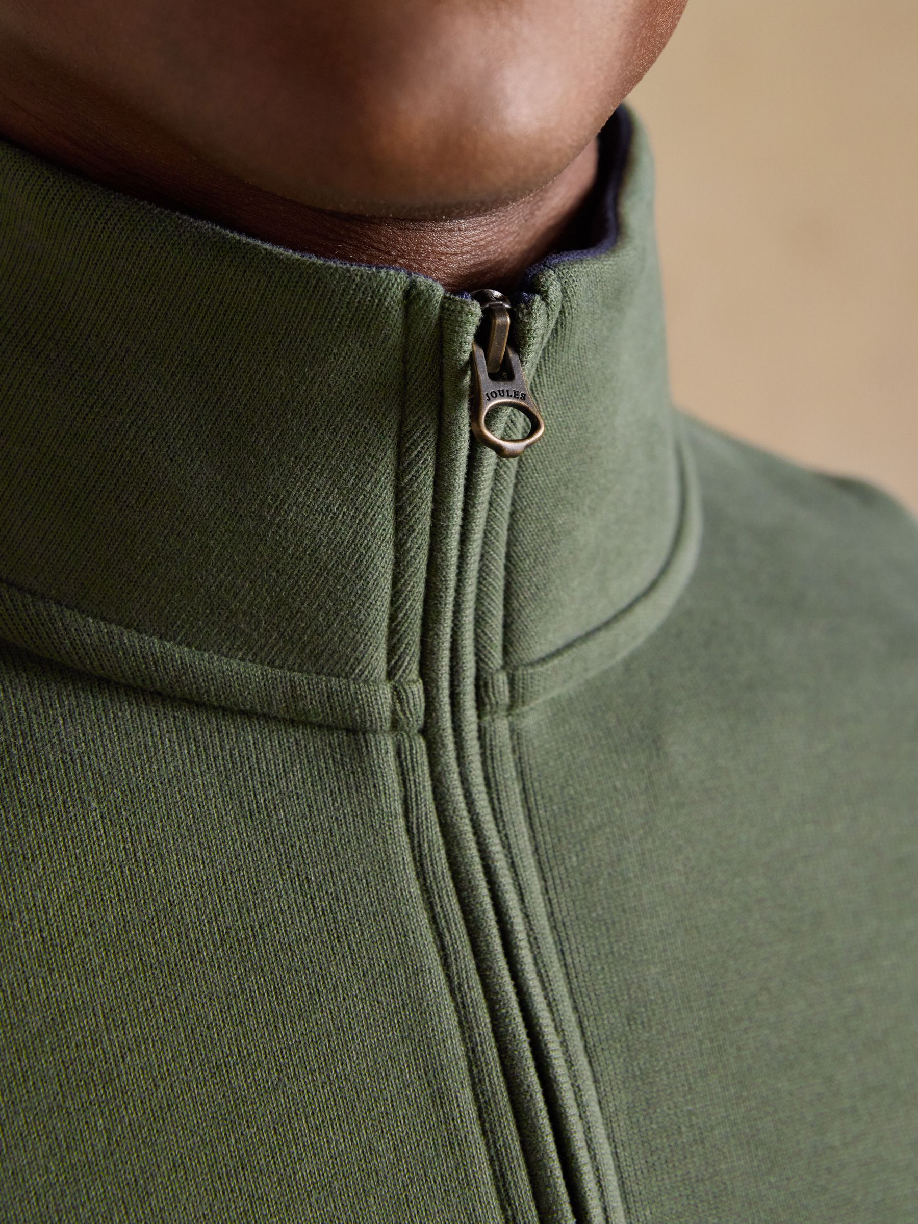 Alistair Khaki Green French Ribbed Knit Quarter Zip Sweatshirt - Image 5 of 8