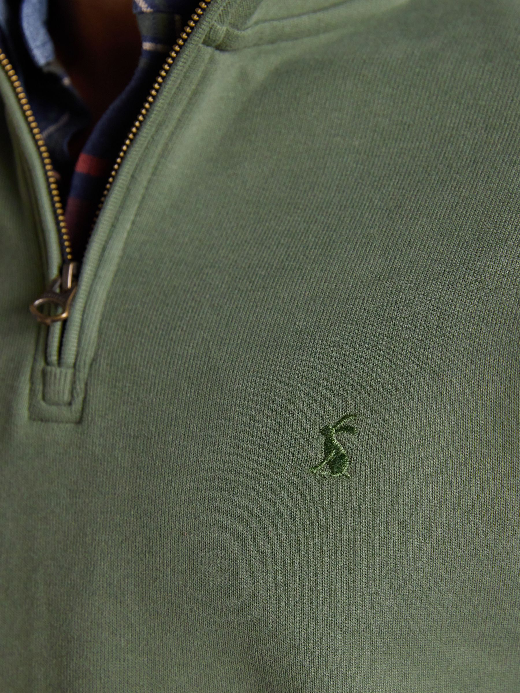 Alistair Khaki Green French Ribbed Knit Quarter Zip Sweatshirt - Image 6 of 8