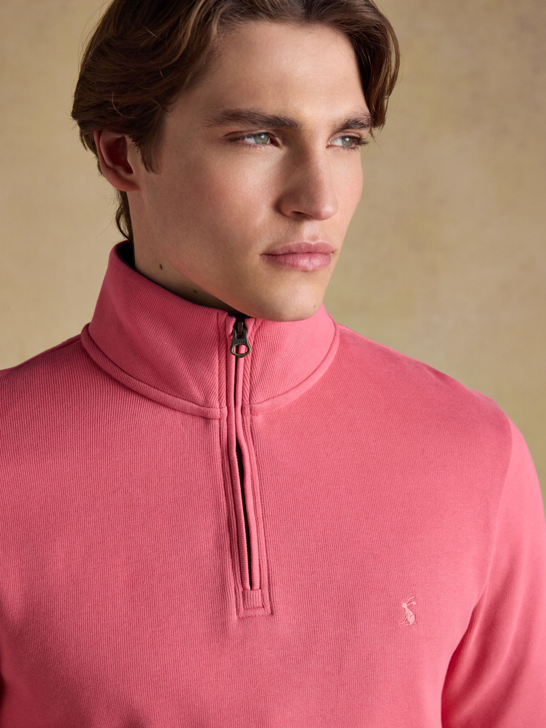Alistair Pink French Ribbed Knit Quarter Zip Sweatshirt - Image 10 of 11