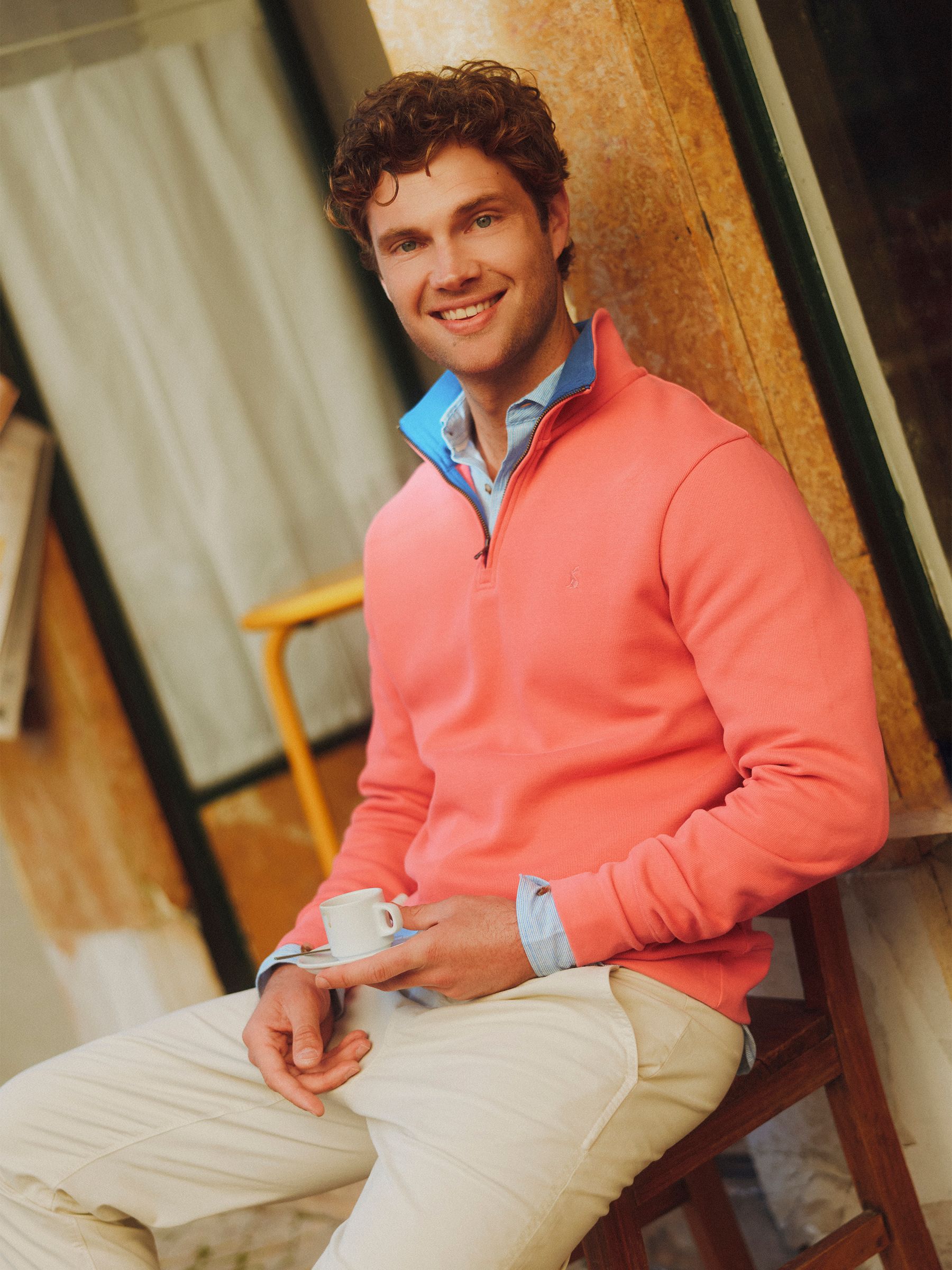 Alistair Pink French Ribbed Knit Quarter Zip Sweatshirt - Image 3 of 11