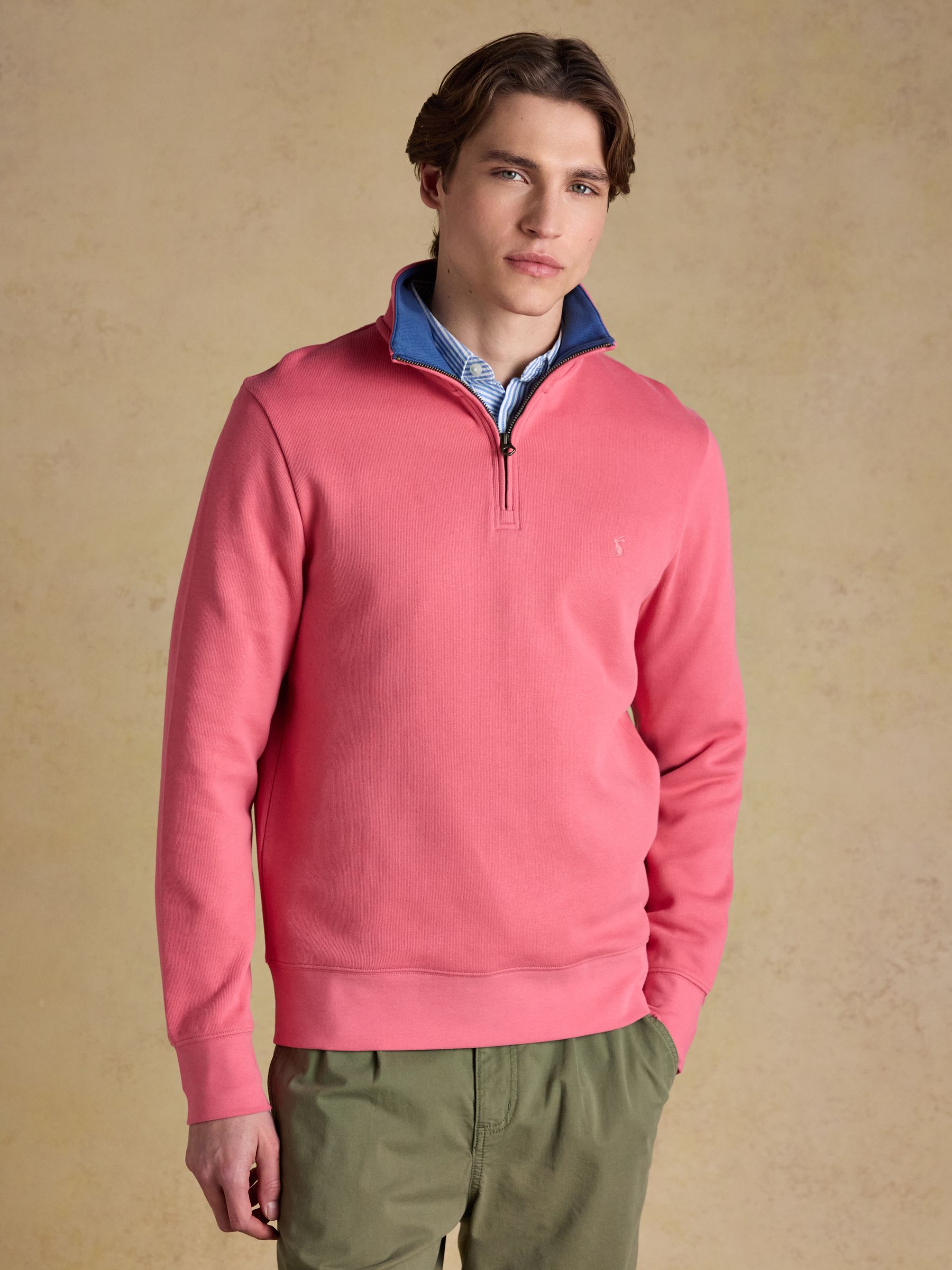Alistair Pink French Ribbed Knit Quarter Zip Sweatshirt - Image 4 of 11