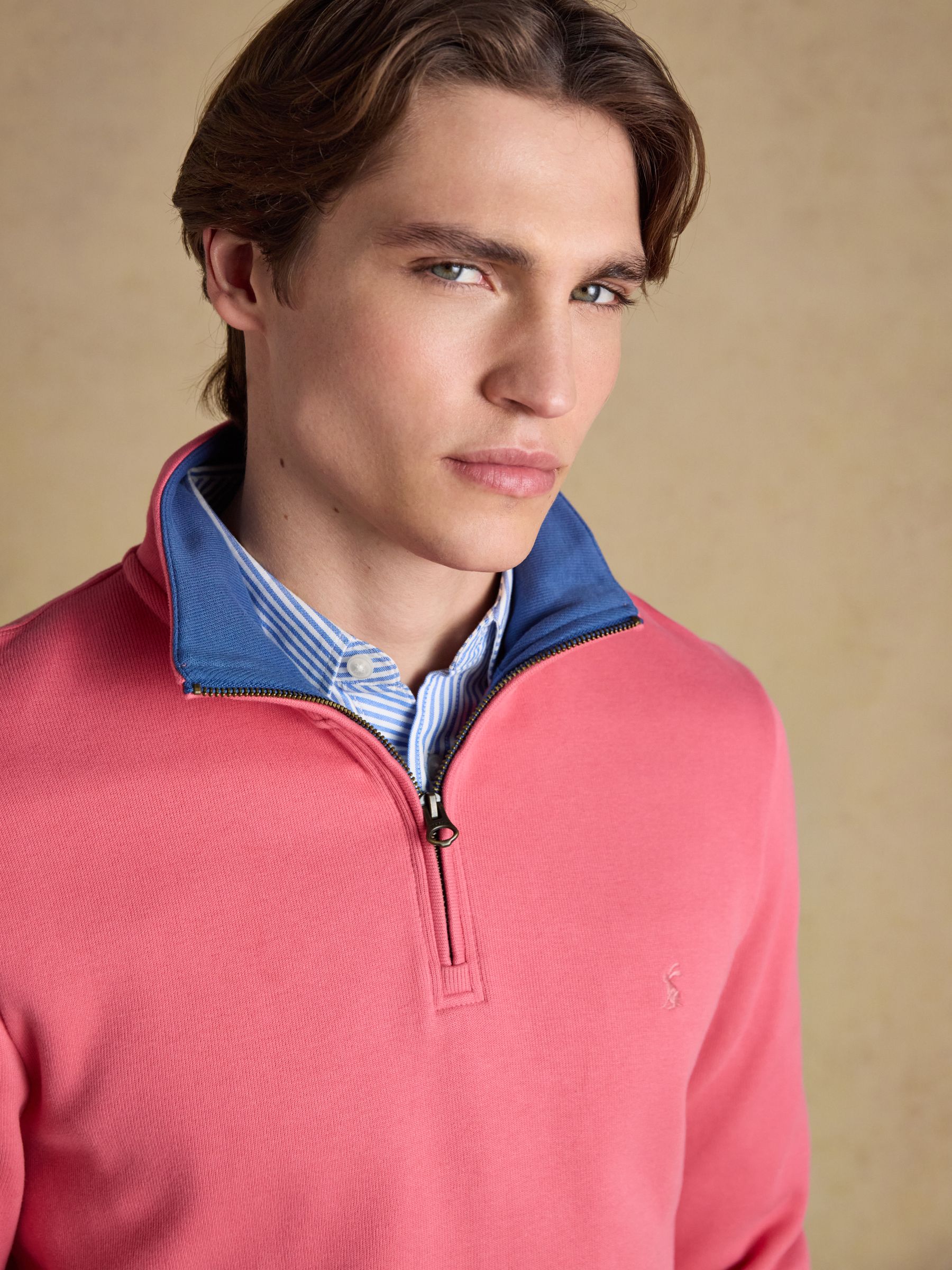 Alistair Pink French Ribbed Knit Quarter Zip Sweatshirt - Image 7 of 11