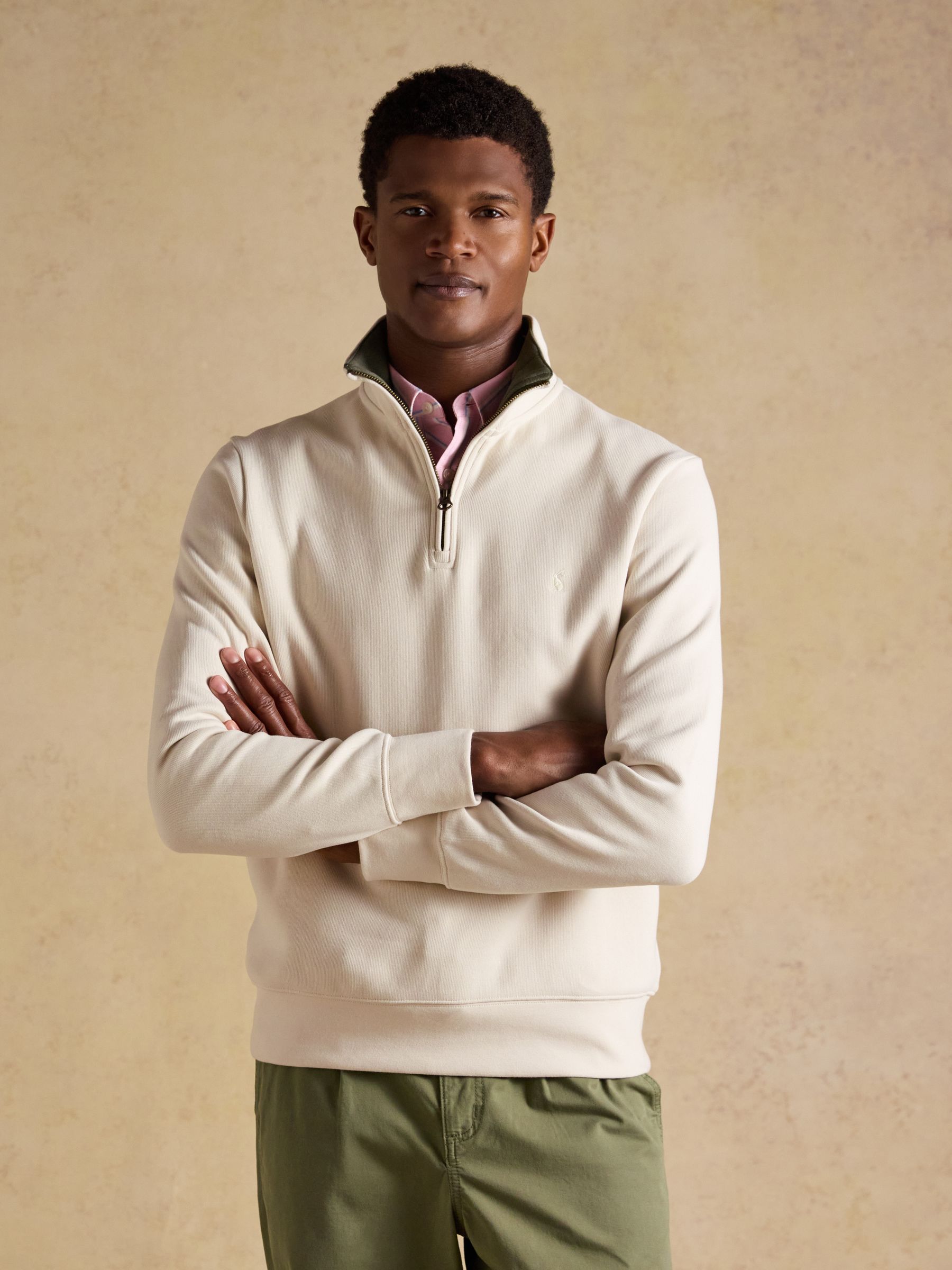 Alistair Cream French Ribbed Knit Quarter Zip Sweatshirt - Image 1 of 9