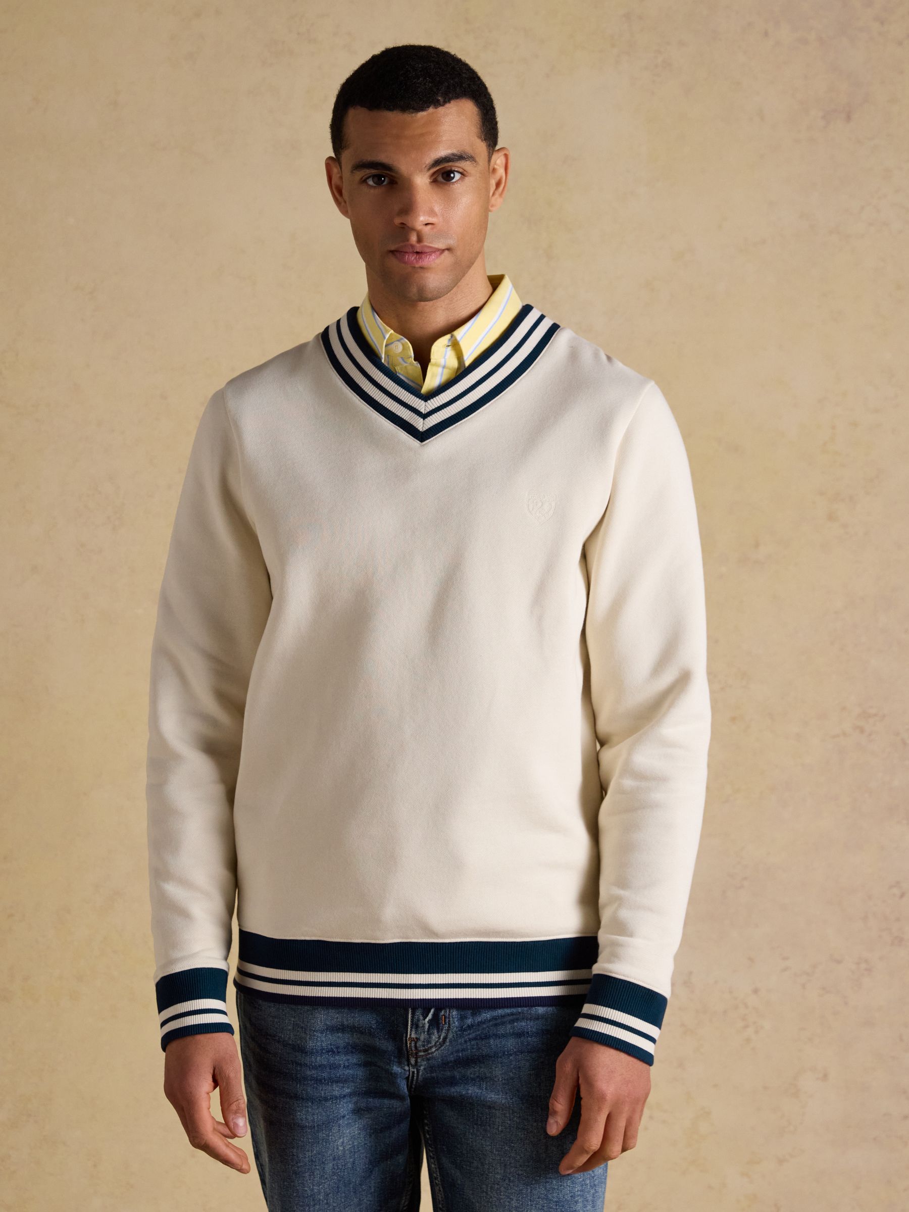 Cream Brushed Cotton Rib Neck Sweatshirt - Image 2 of 10