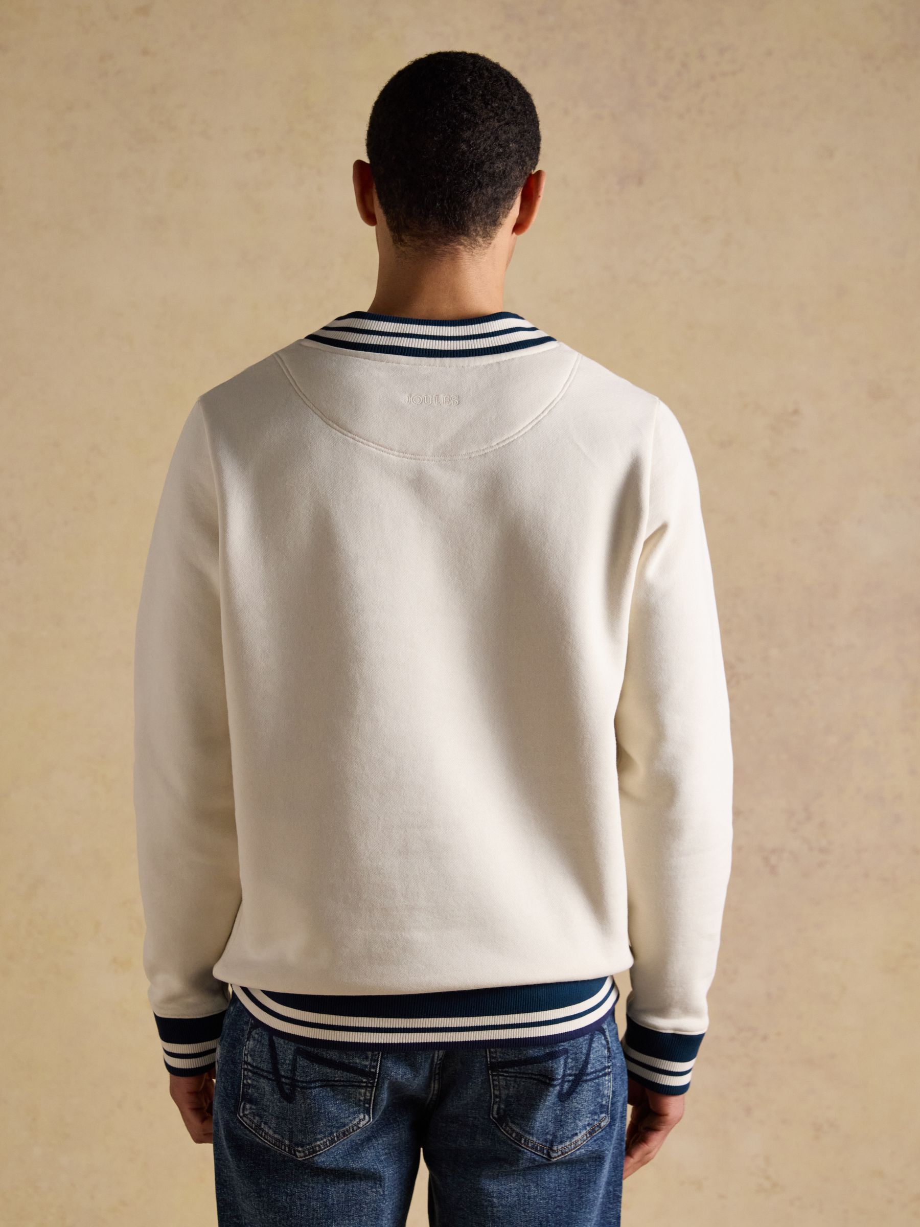 Cream Brushed Cotton Rib Neck Sweatshirt - Image 3 of 10