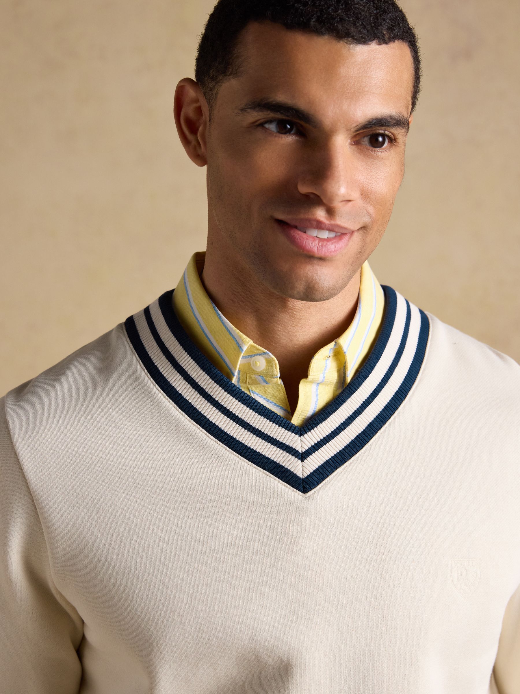 Cream Brushed Cotton Rib Neck Sweatshirt - Image 6 of 10