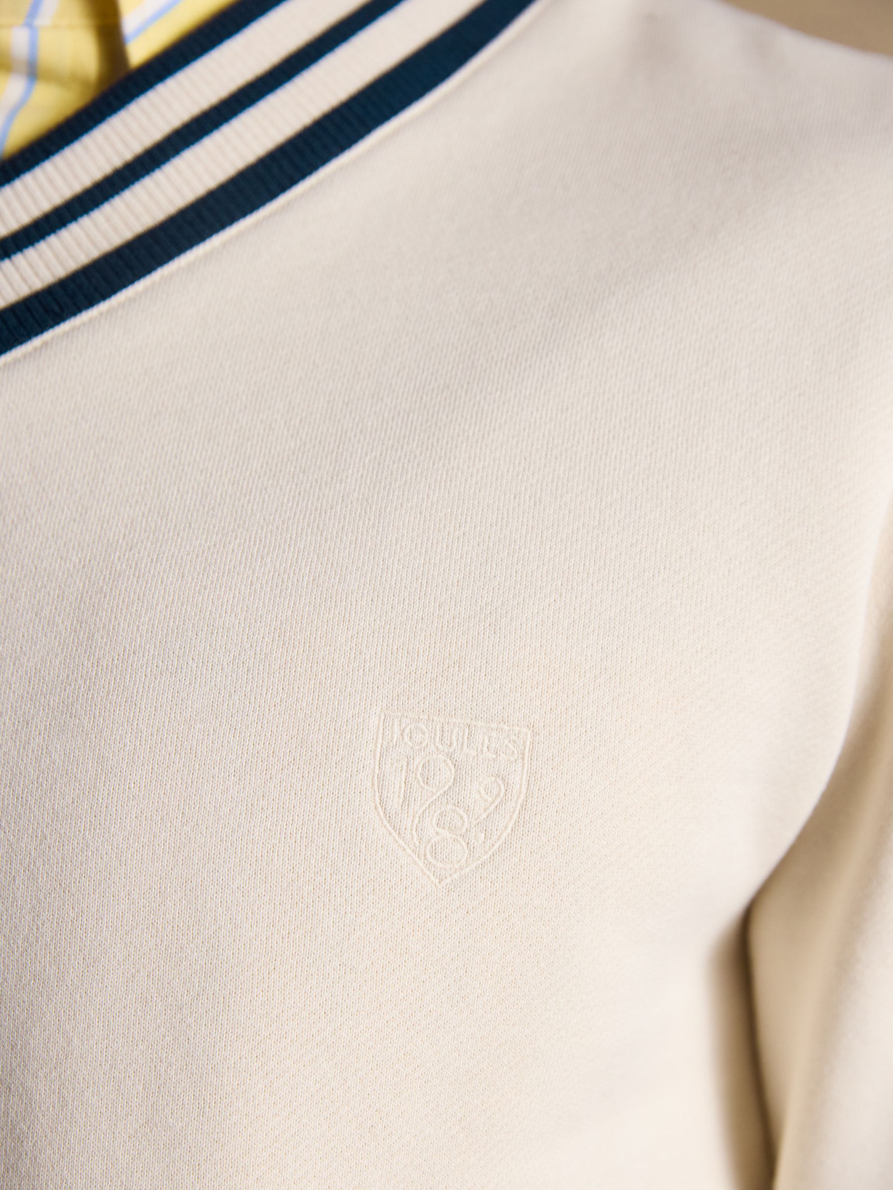 Cream Brushed Cotton Rib Neck Sweatshirt - Image 7 of 10