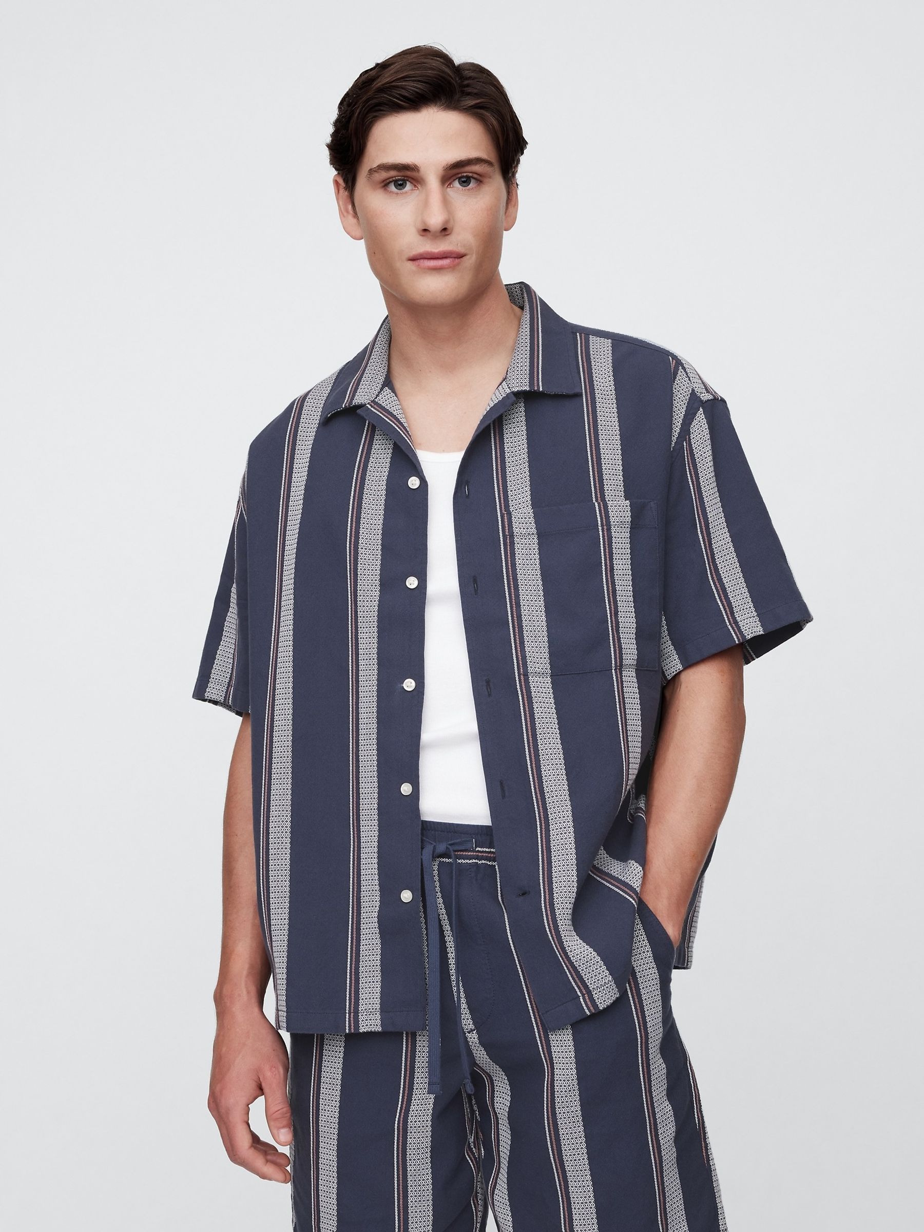 Navy Blue Short Sleeve Boxy Shirt - Image 1 of 5