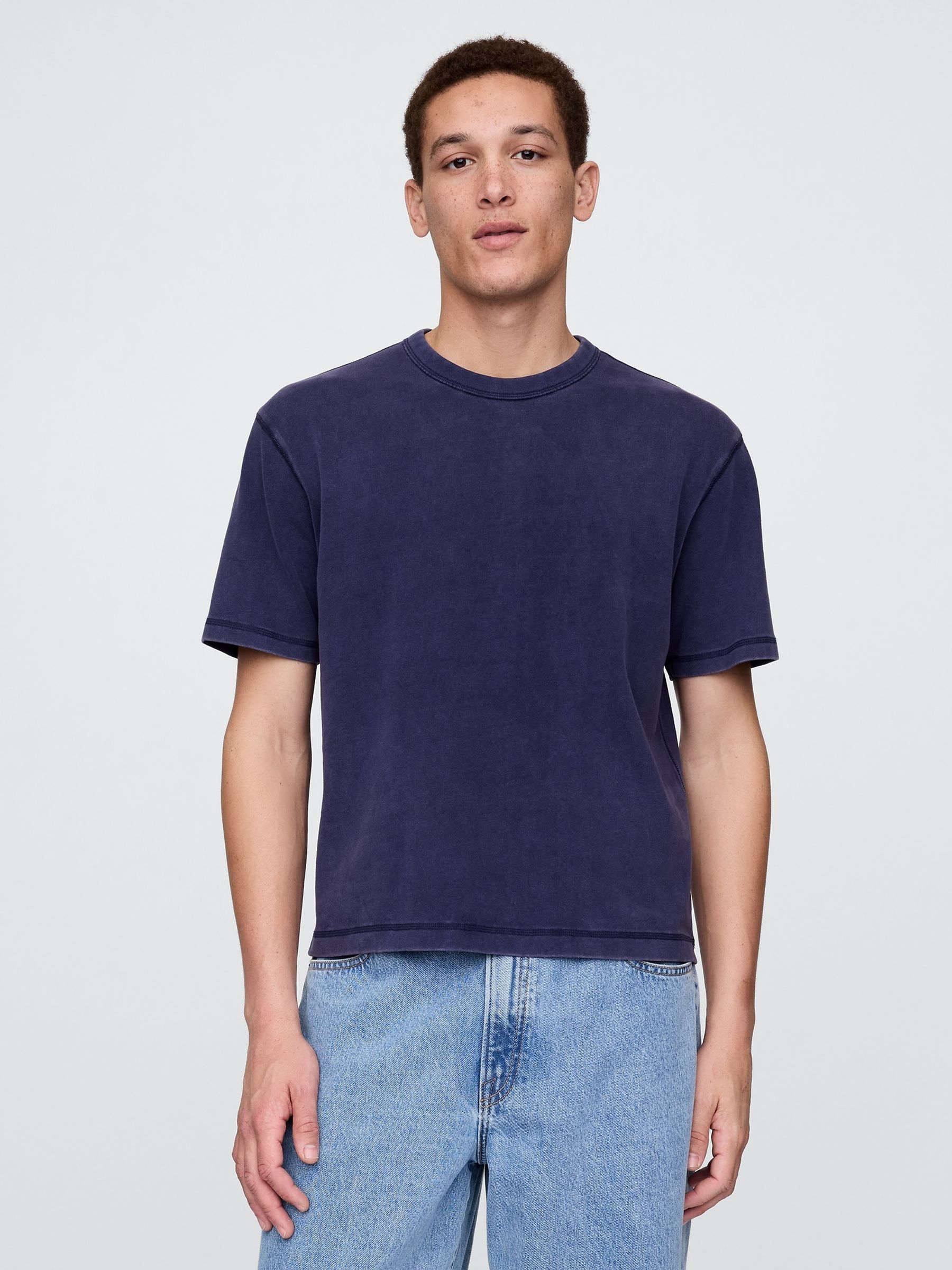 Navy Blue Heavyweight Cropped T-Shirt - Image 1 of 5