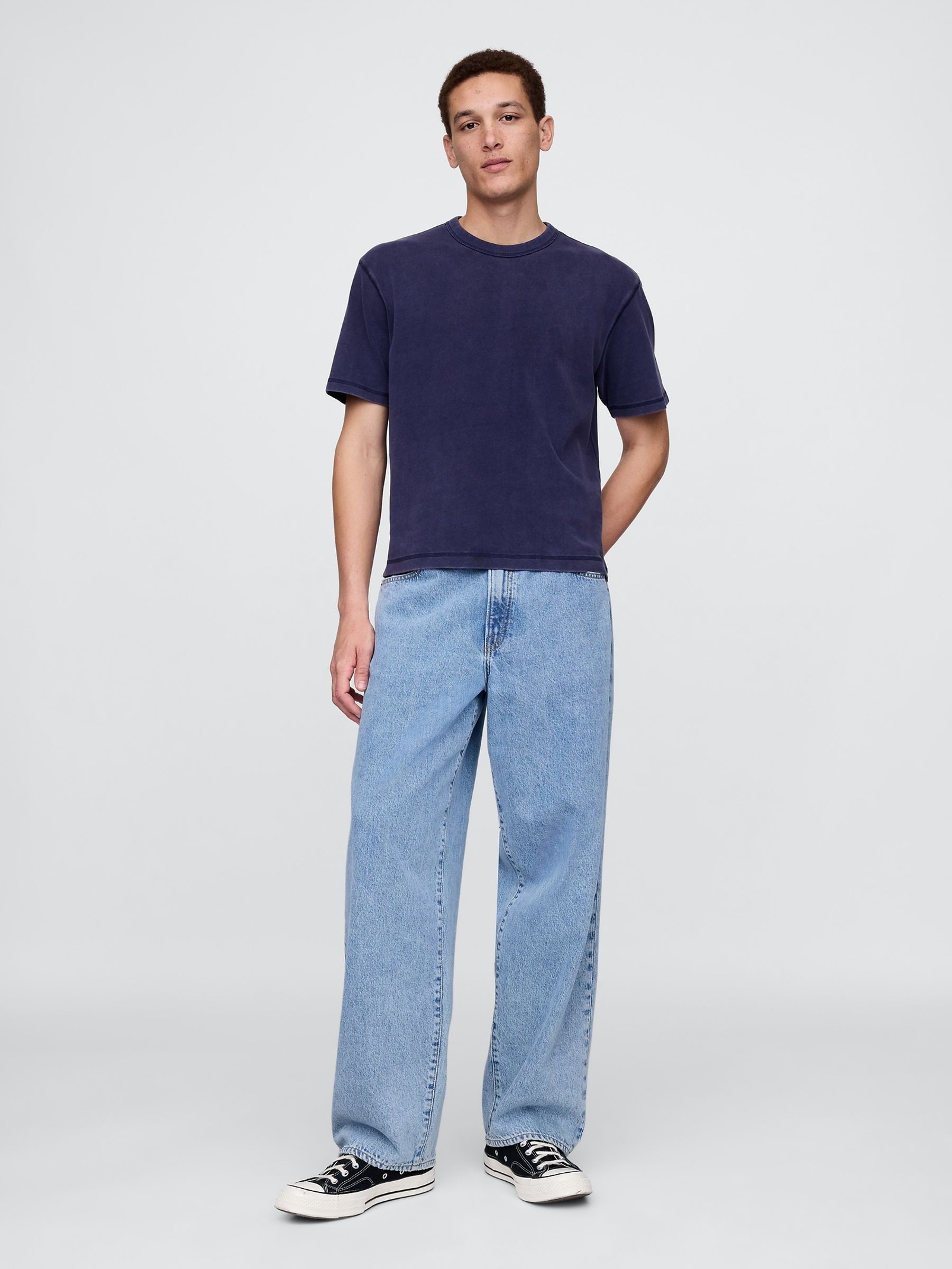 Navy Blue Heavyweight Cropped T-Shirt - Image 3 of 5
