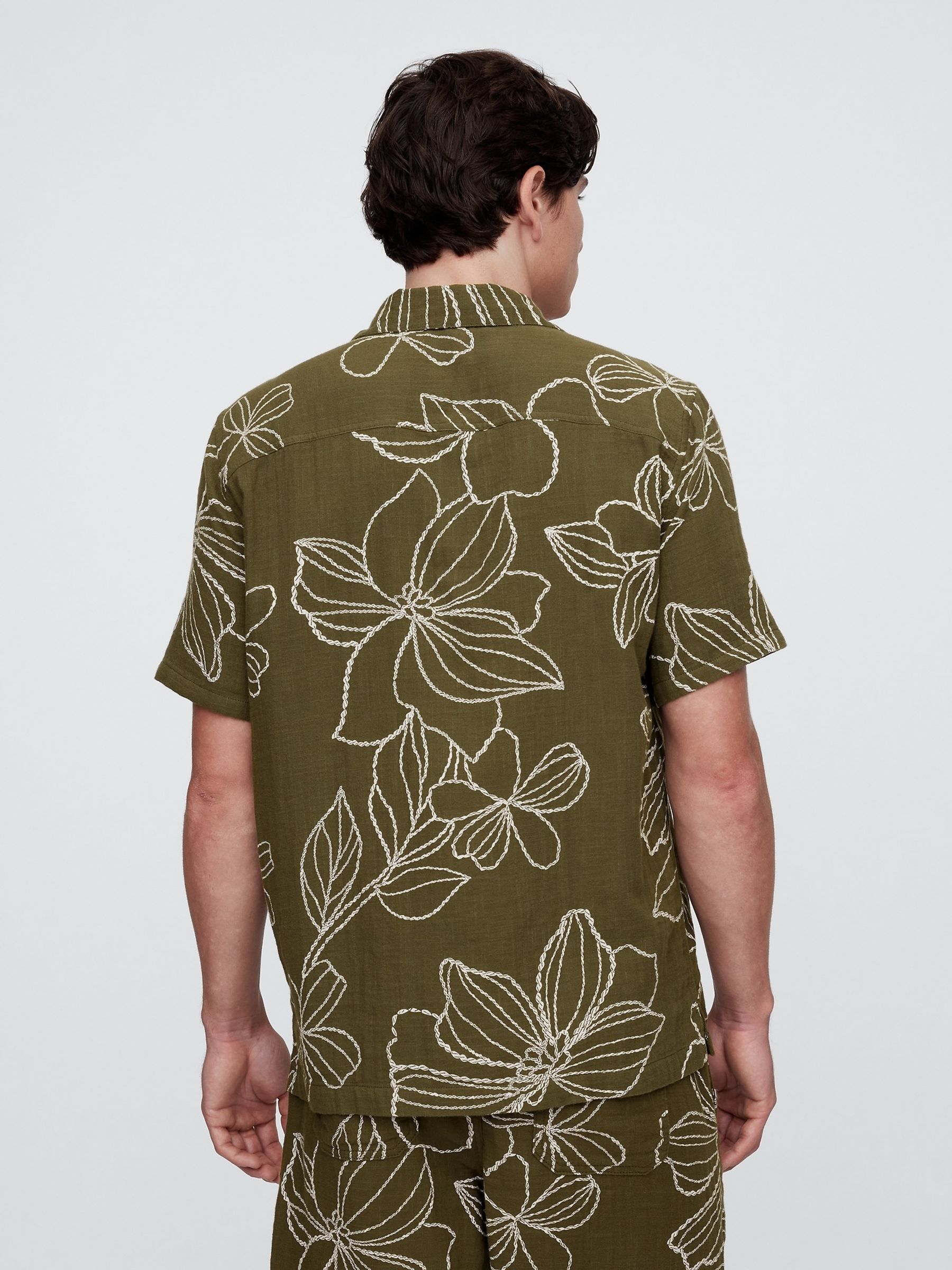 Khaki Green Gauze Holiday Shirt in Standard Fit - Image 2 of 4