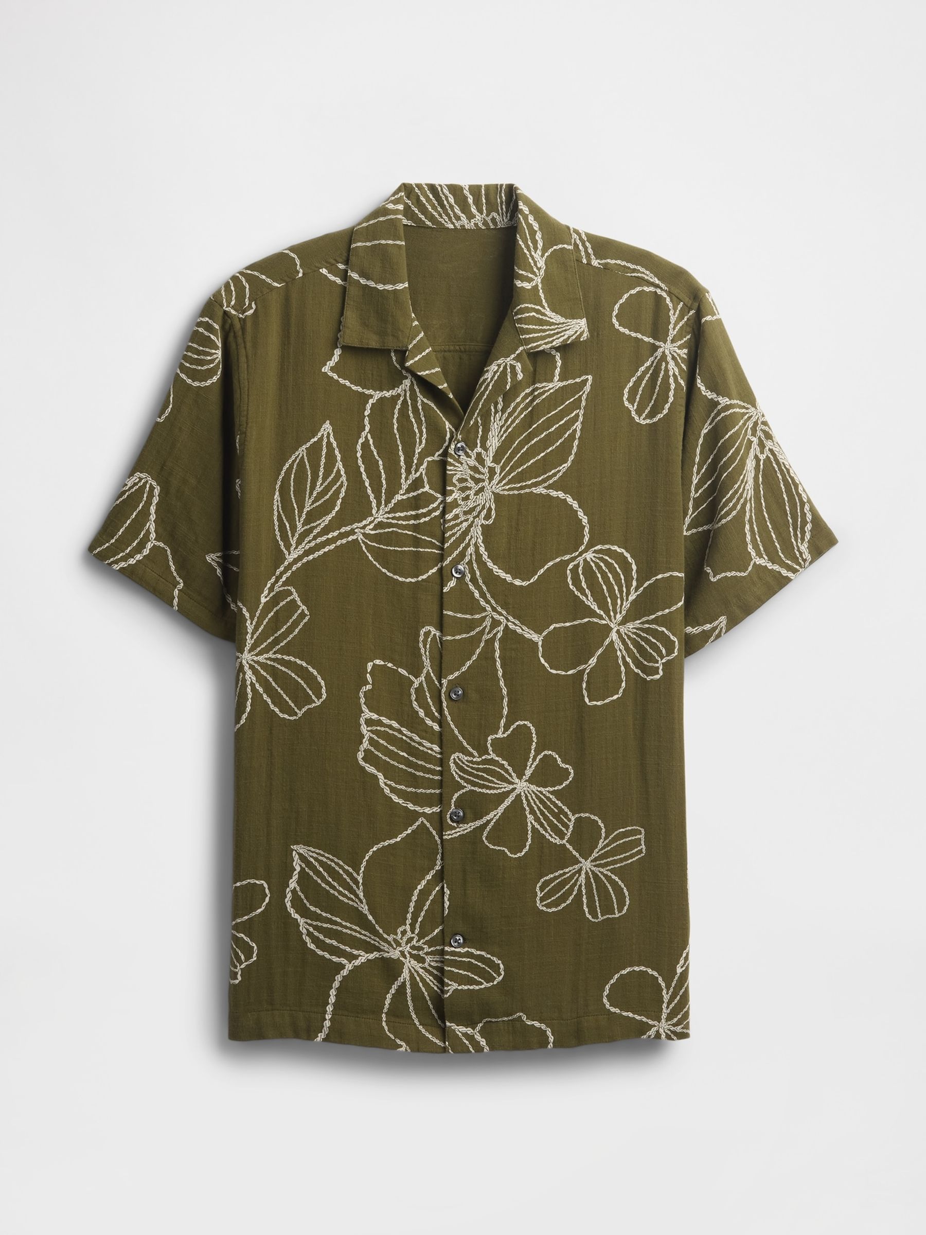 Khaki Green Gauze Holiday Shirt in Standard Fit - Image 4 of 4