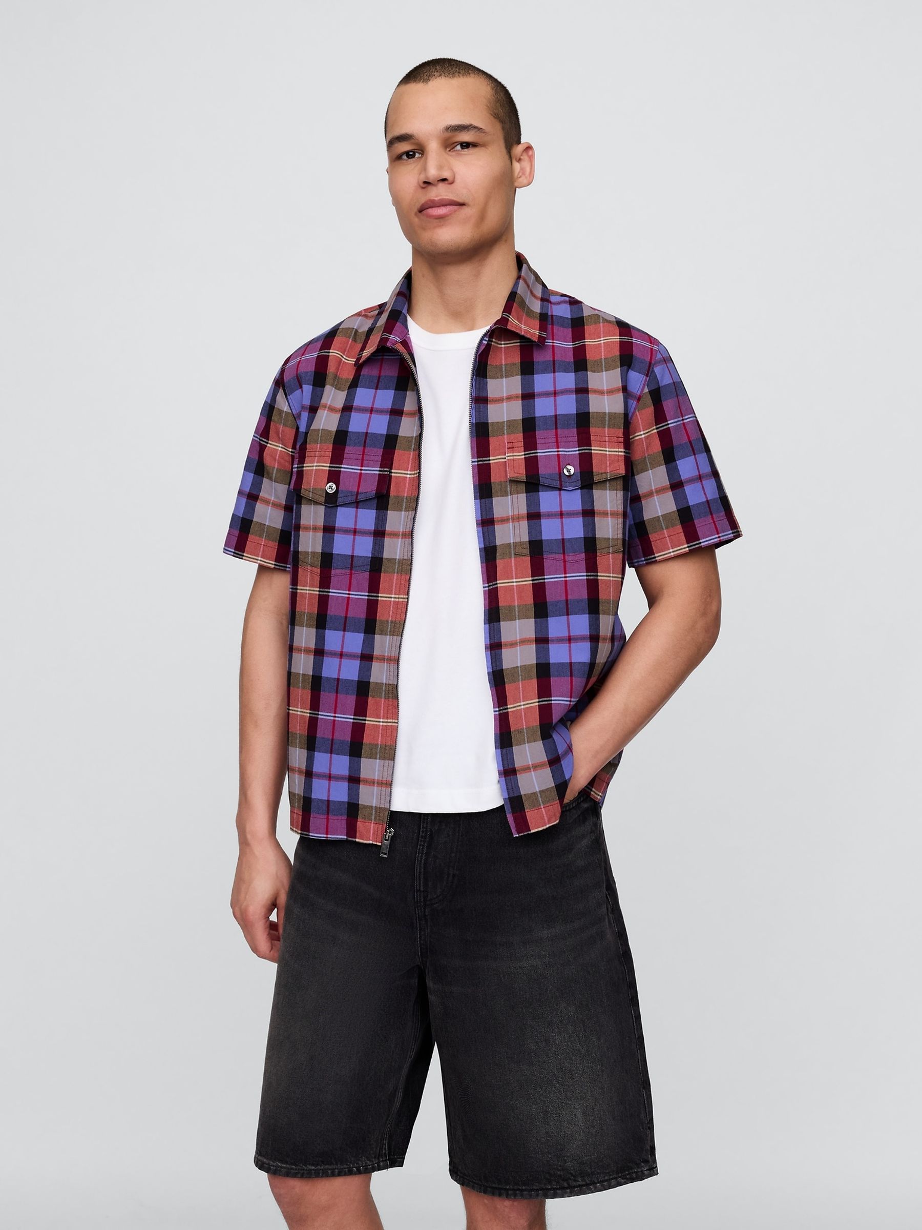 Black/Blue Check Mixed Check Oxford Short Sleeve Shirt - Image 1 of 5