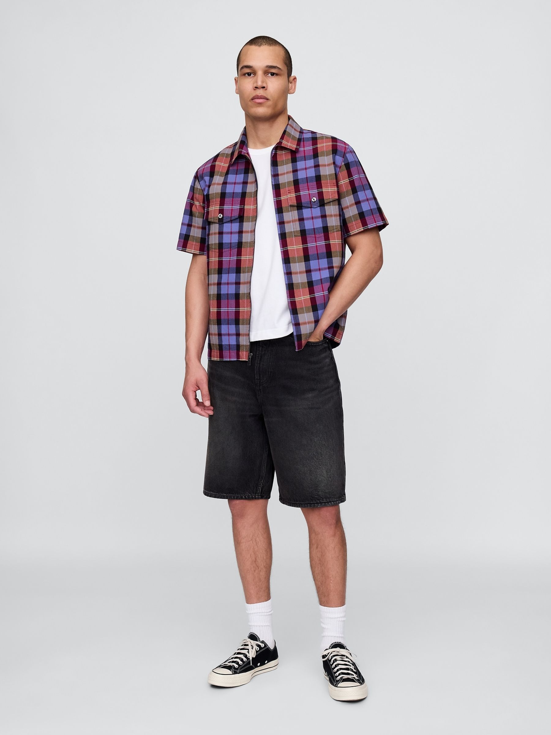 Black/Blue Check Mixed Check Oxford Short Sleeve Shirt - Image 3 of 5