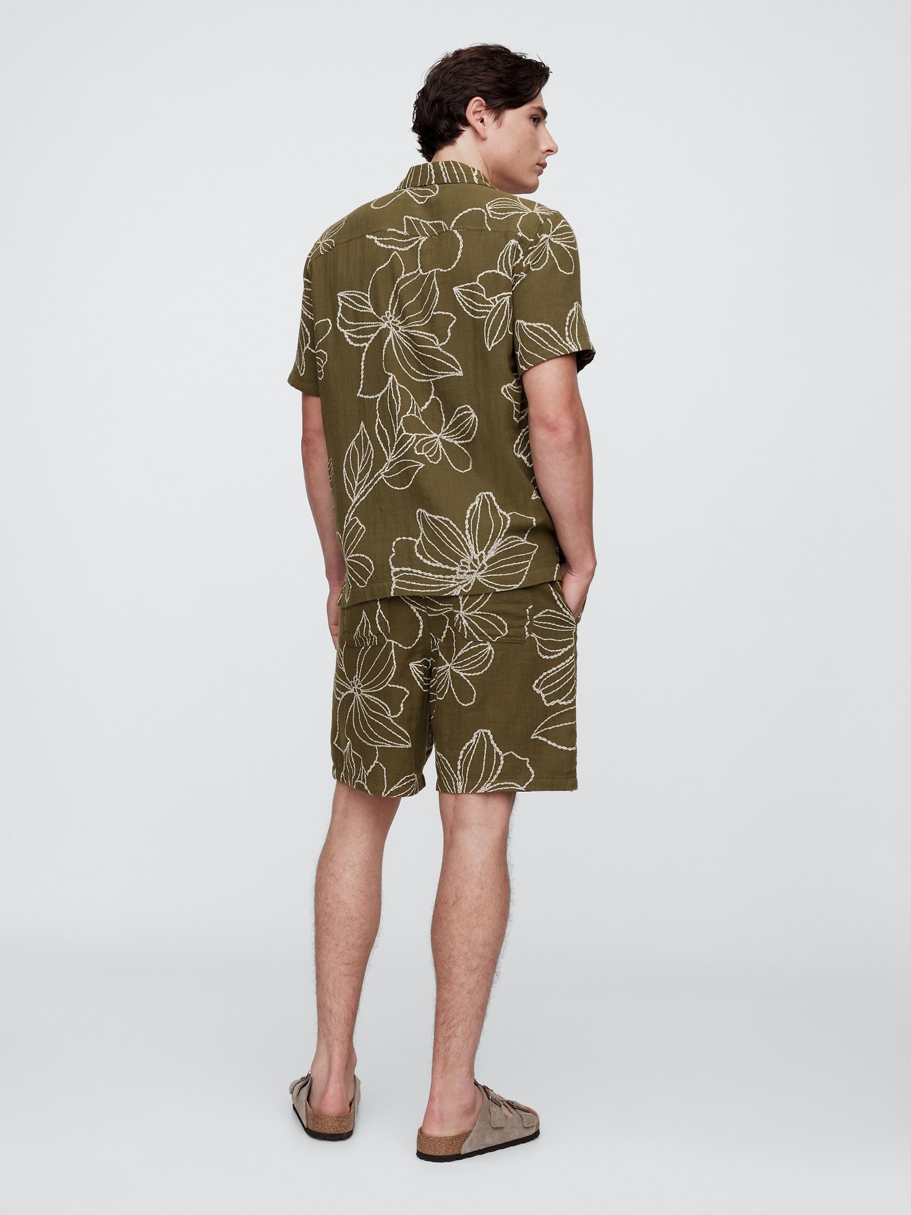 Green Gauze Textured Shorts - Image 2 of 5