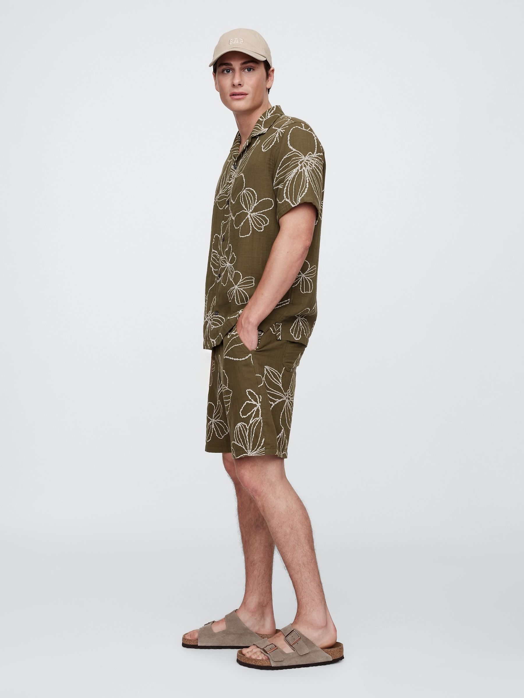 Green Gauze Textured Shorts - Image 3 of 5
