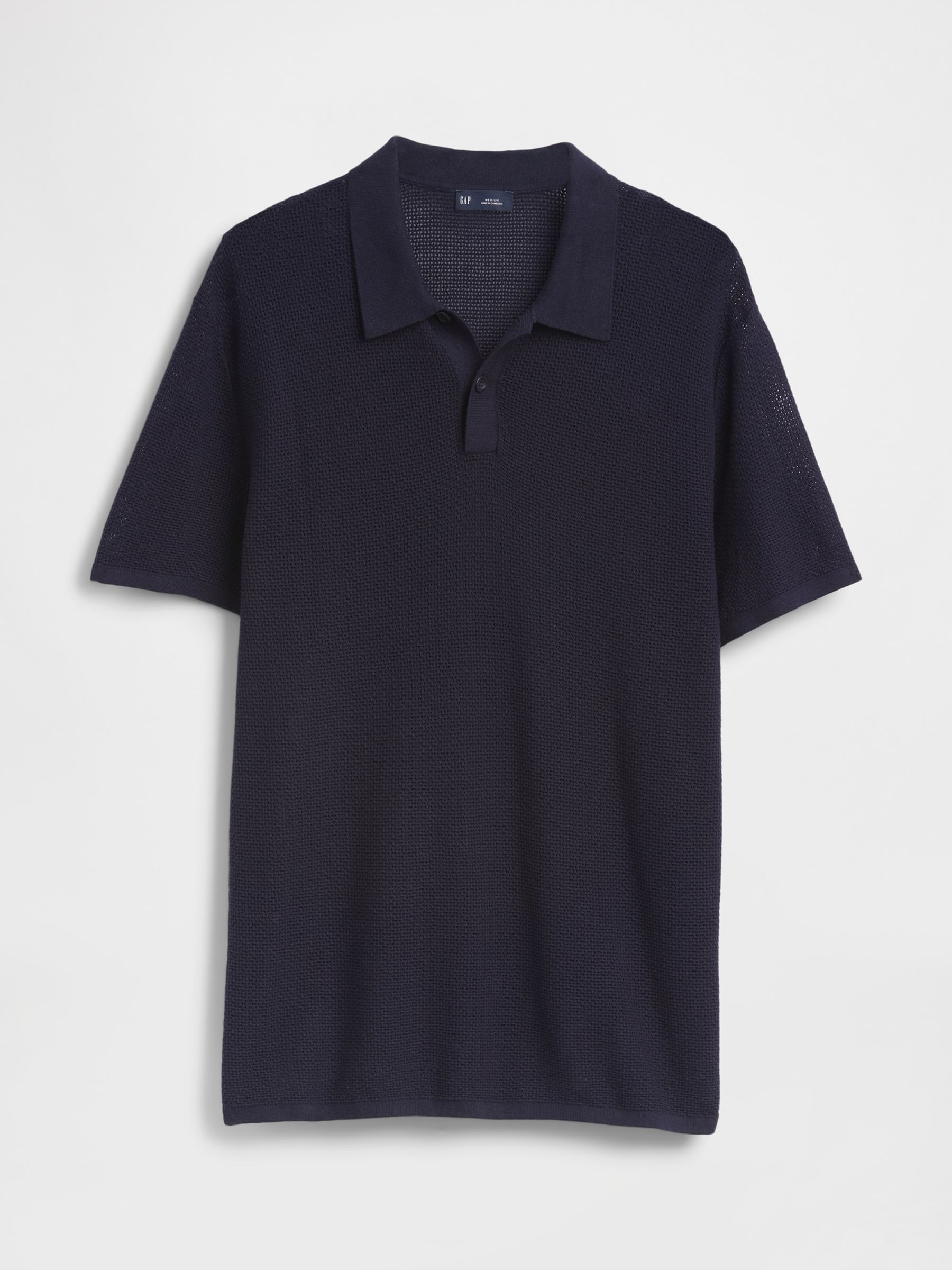 Navy/Blue Textured Crochet Short Sleeve Polo Shirt - Image 4 of 5