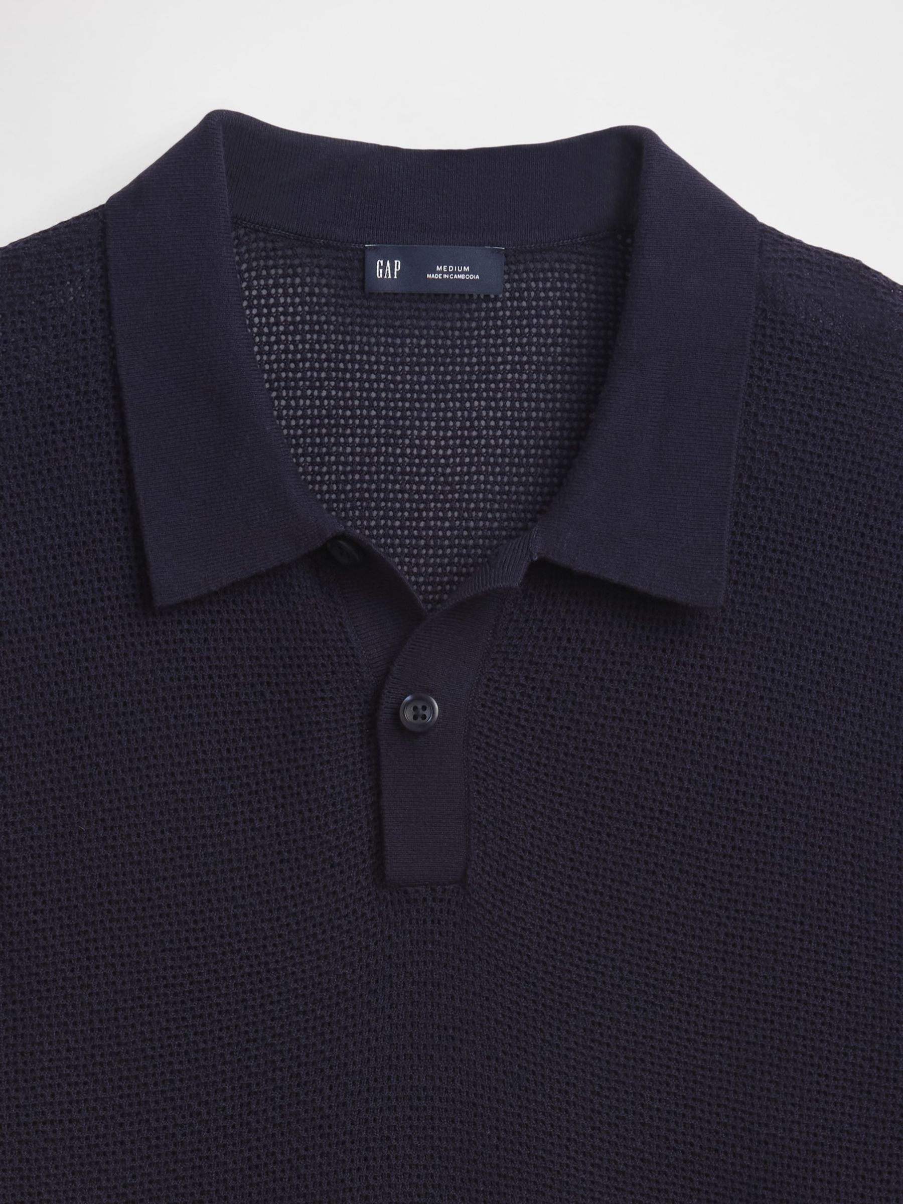 Navy/Blue Textured Crochet Short Sleeve Polo Shirt - Image 5 of 5