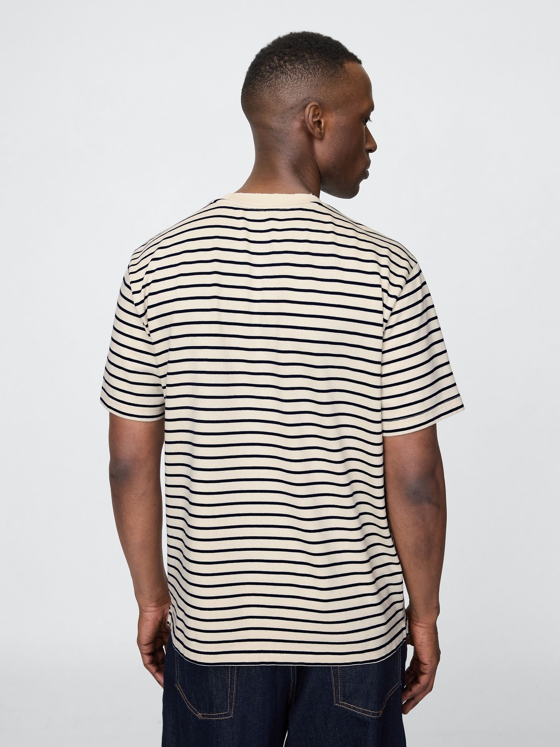 Cream/Black Stripe Heavyweight Original Short Sleeve T-Shirt - Image 2 of 5